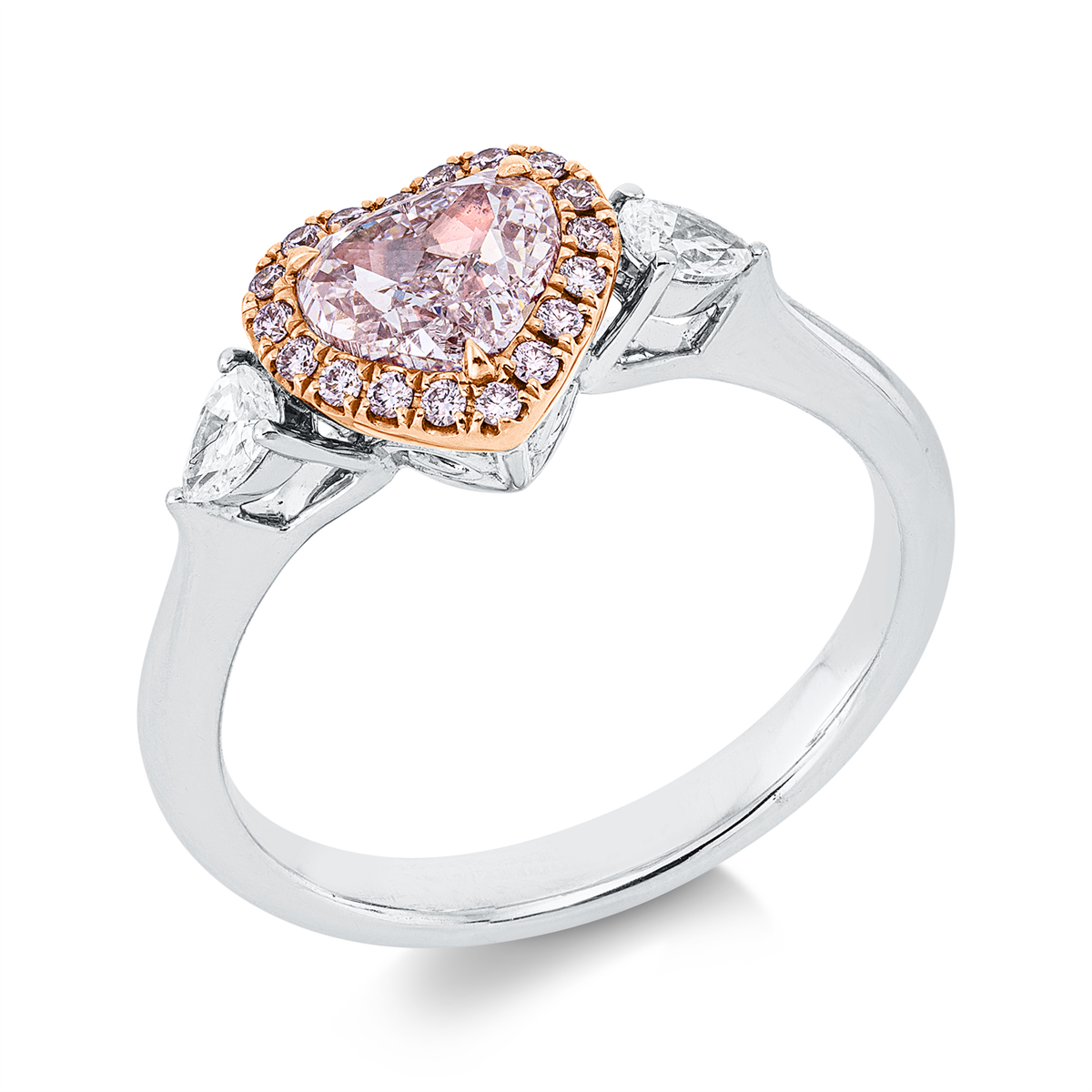 heart shape fancy colored diamond ring in whitegold / rosegold