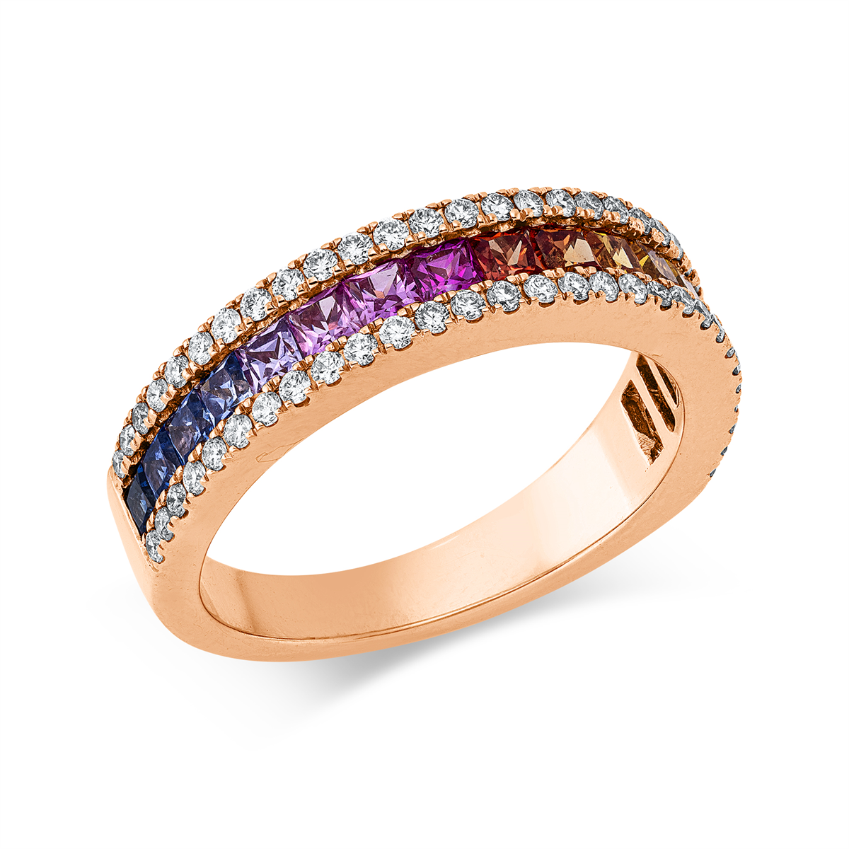 diamond full cut sapphire colored stone classic ring in red gold