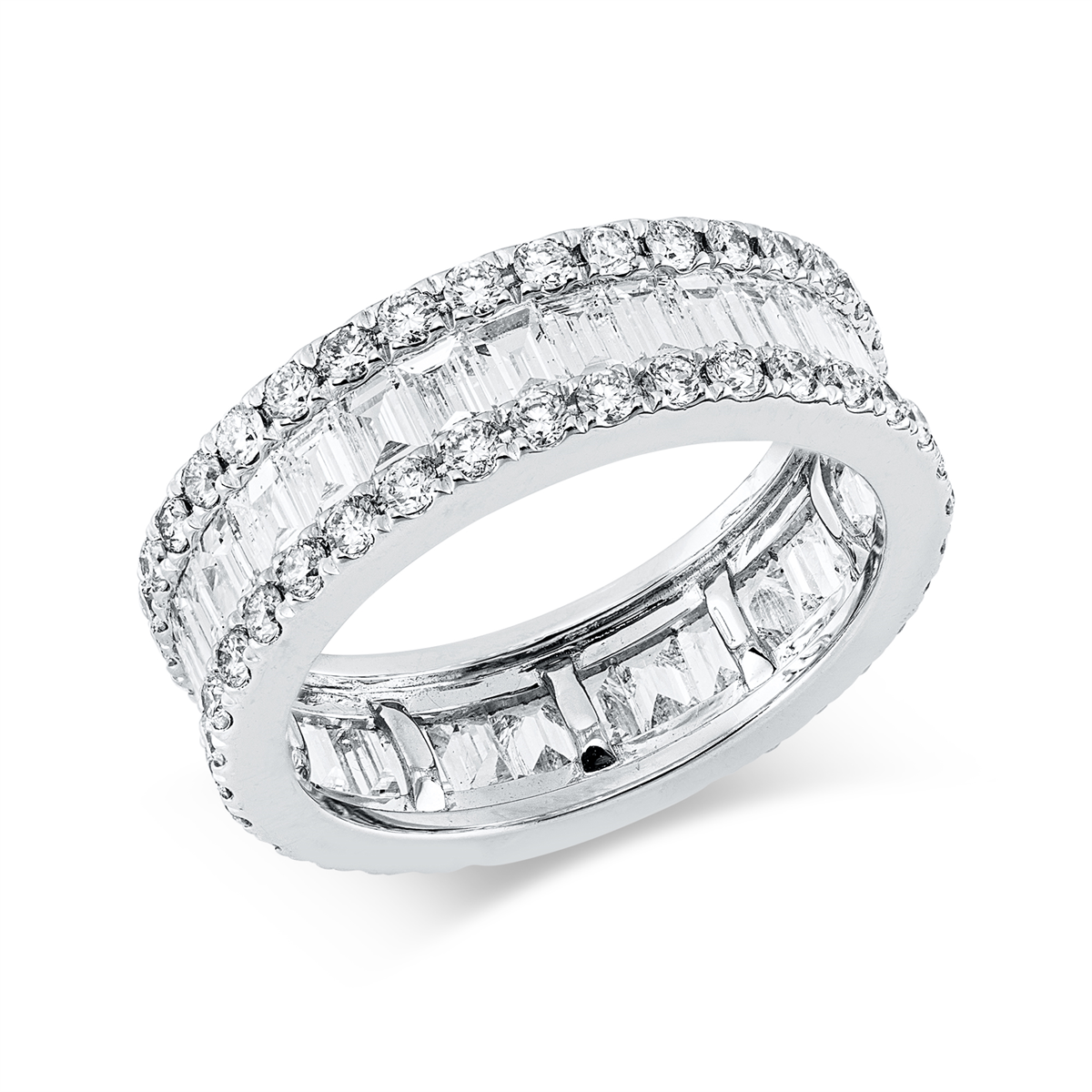 diamond full cut baguette ring in white gold
