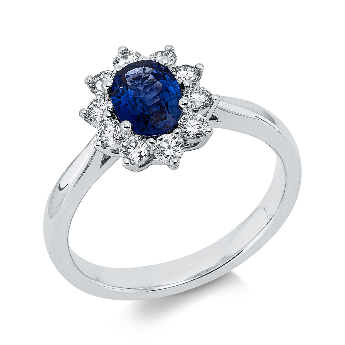 diamond full cut sapphire colored stone classic ring in white gold