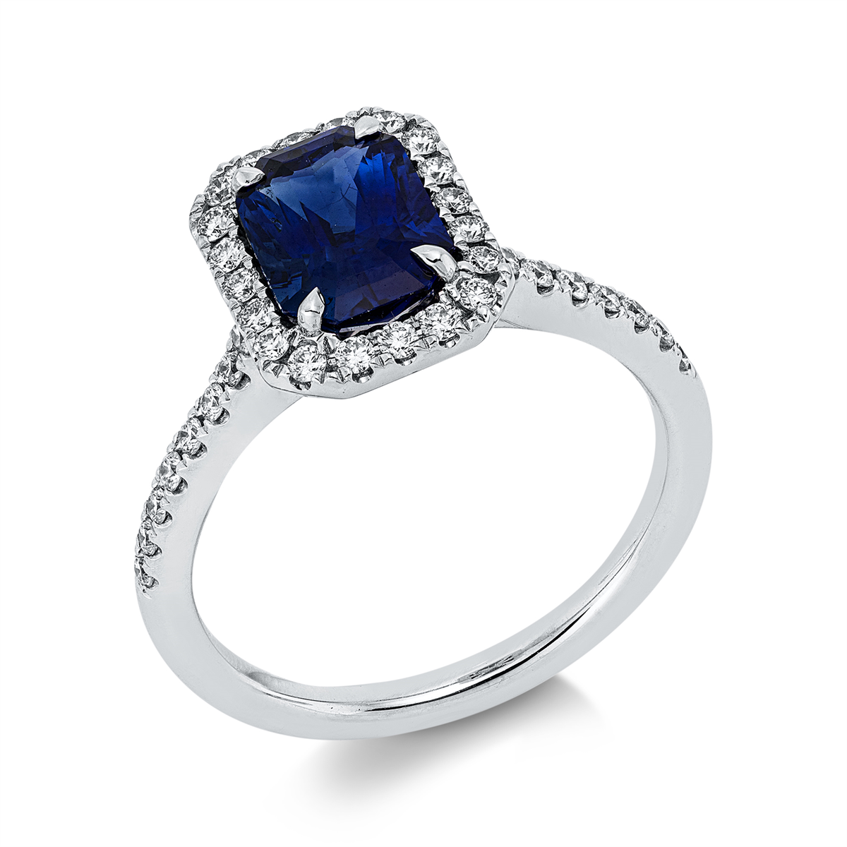 diamond full cut sapphire colored stone classic ring in white gold