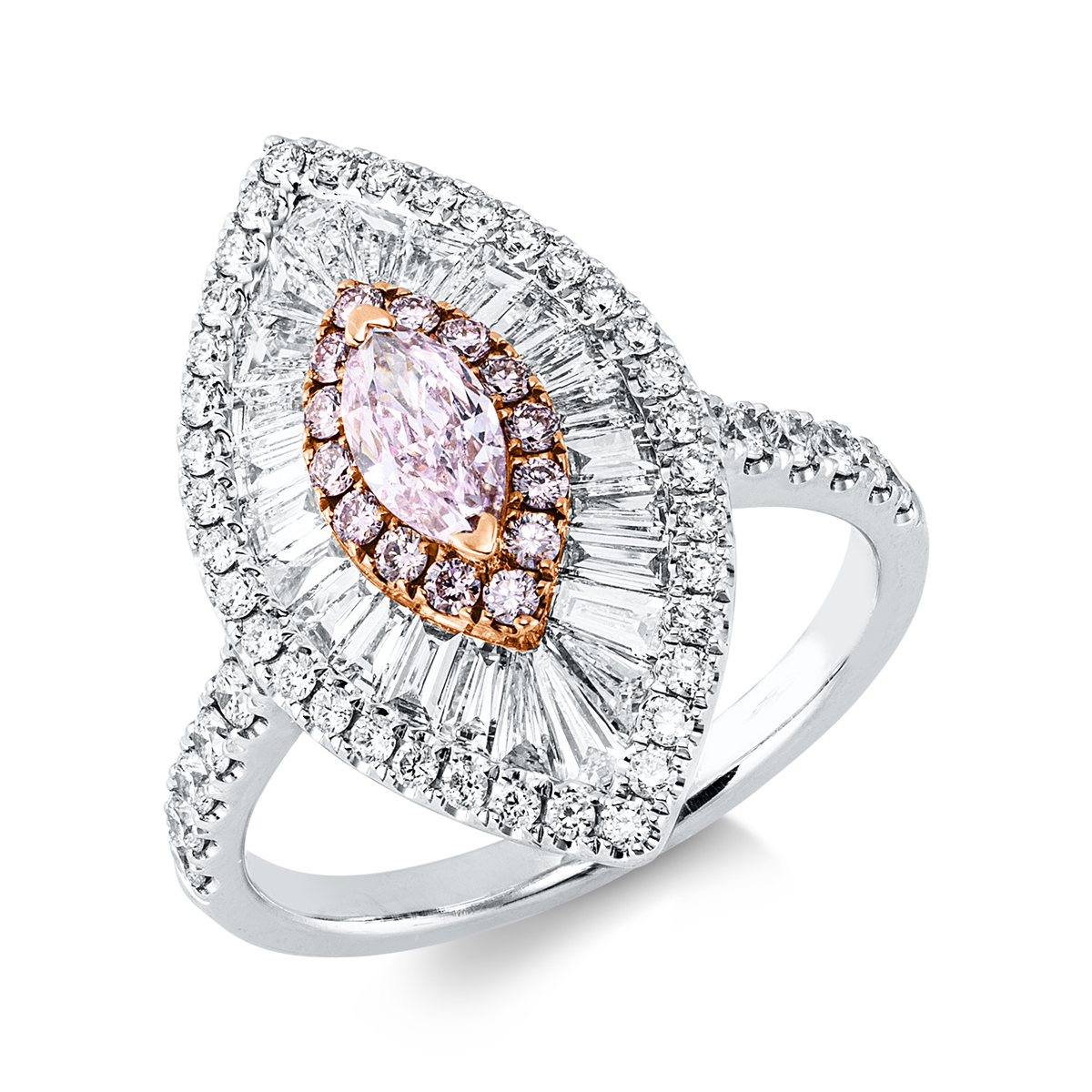 diamond full cut fancy colored diamond ring in whitegold / rosegold