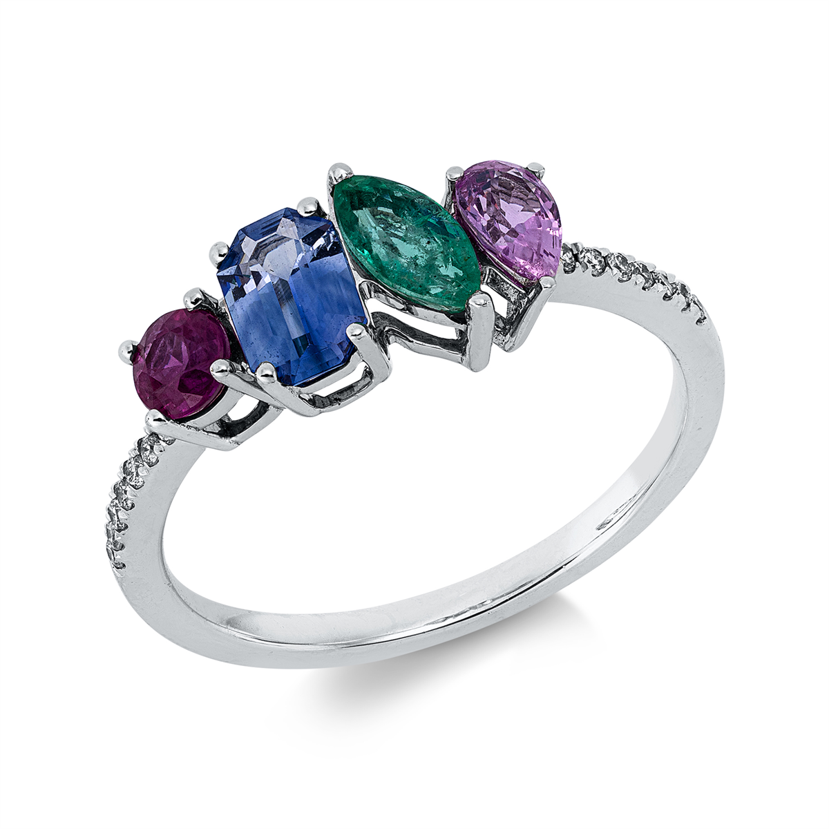 diamond full cut color stones colored stone classic ring in white gold
