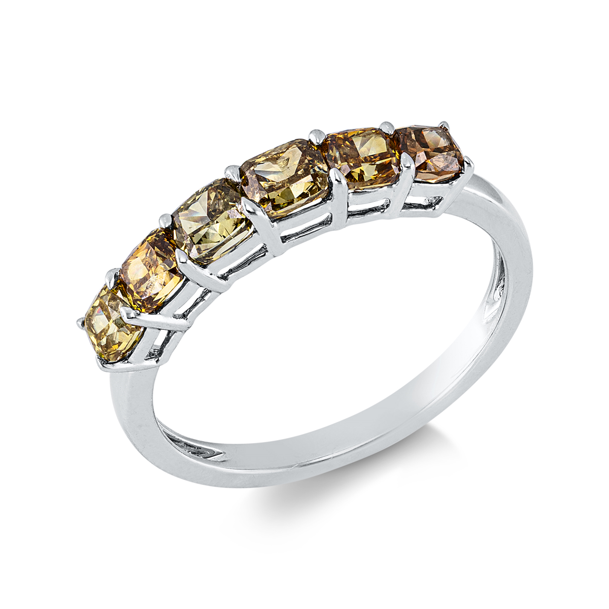 cushion fancy colored diamond ring in white gold