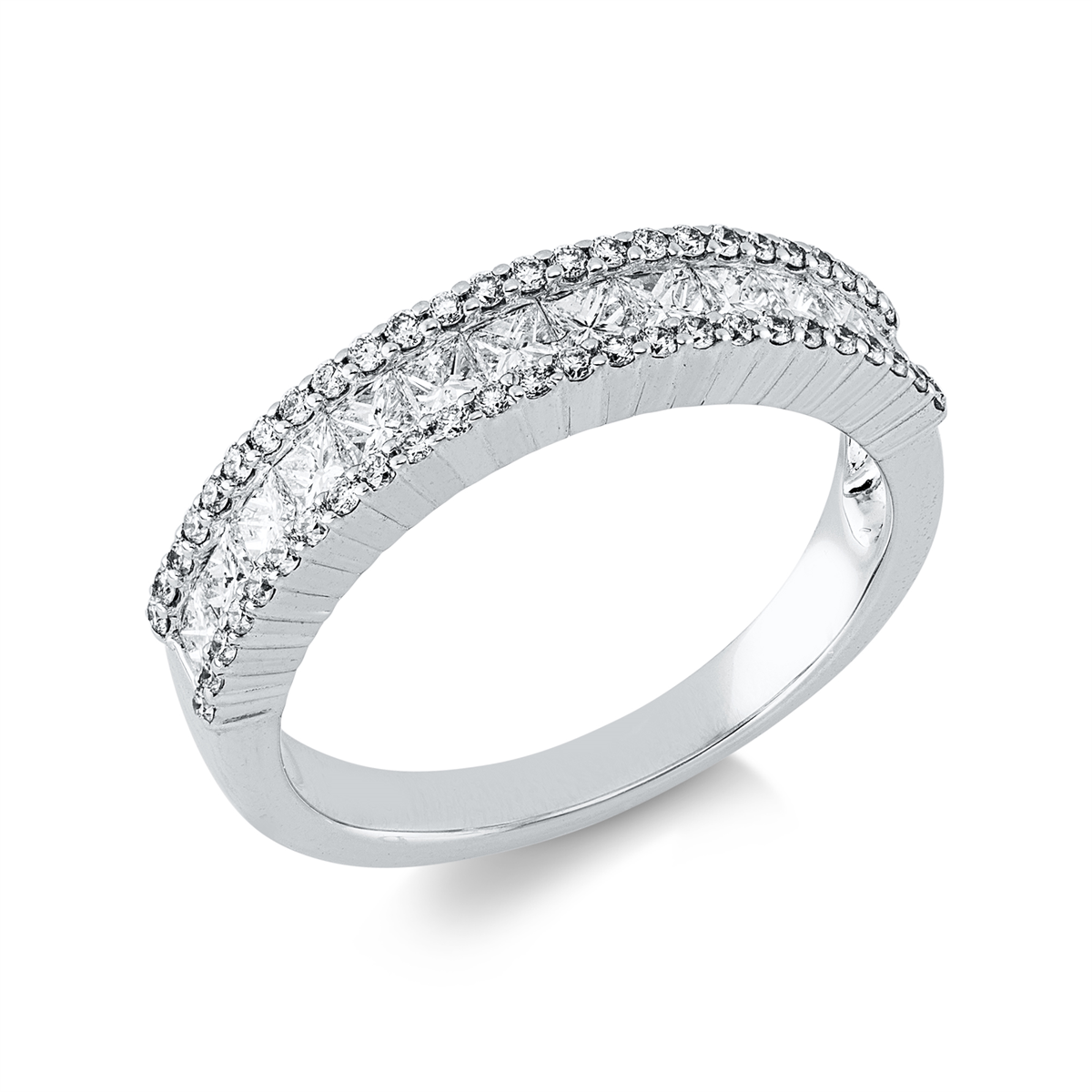 diamond full cut baguette ring in white gold