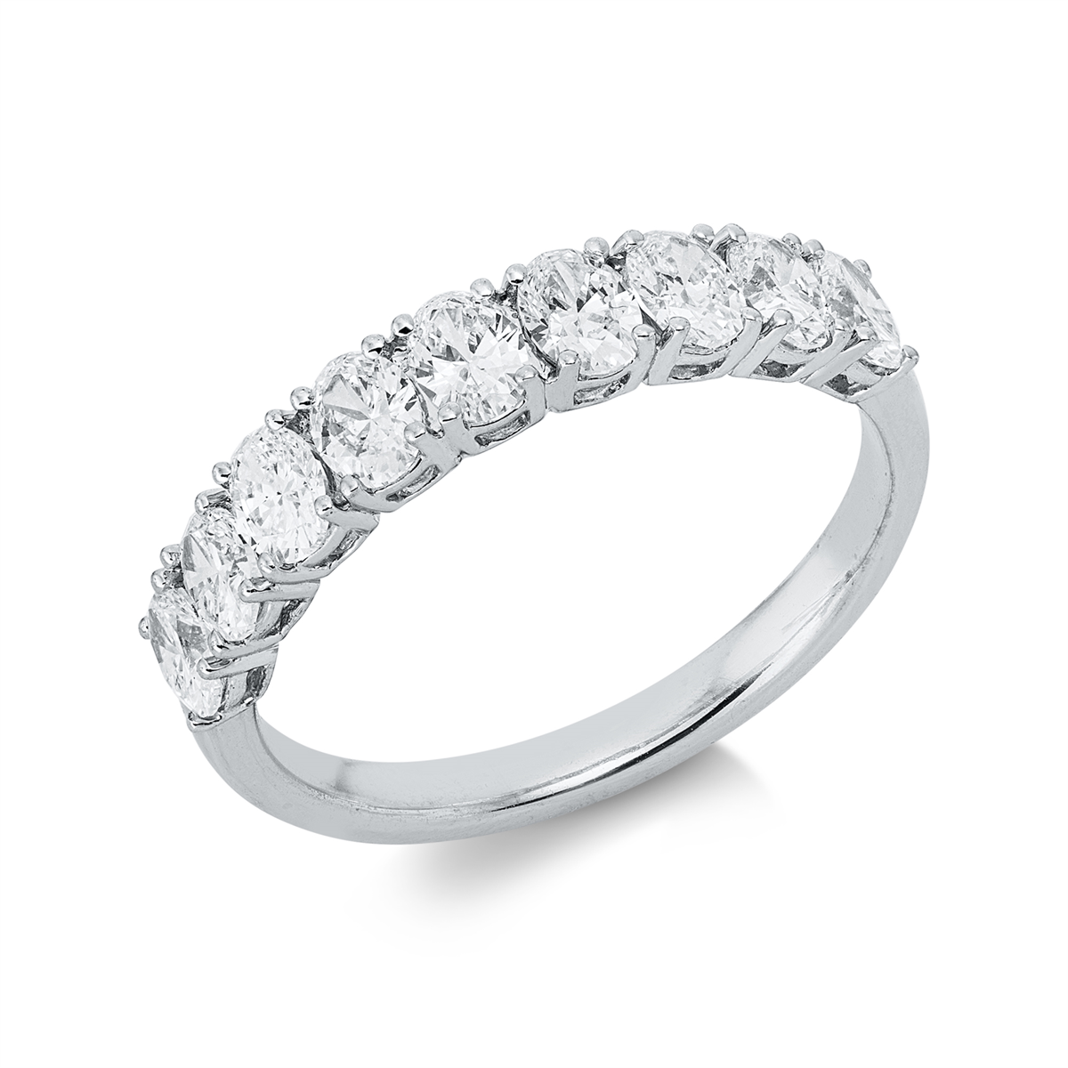 oval eternity half ring in white gold