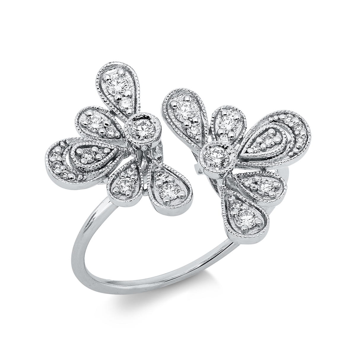 diamond full cut modern woman ring in white gold