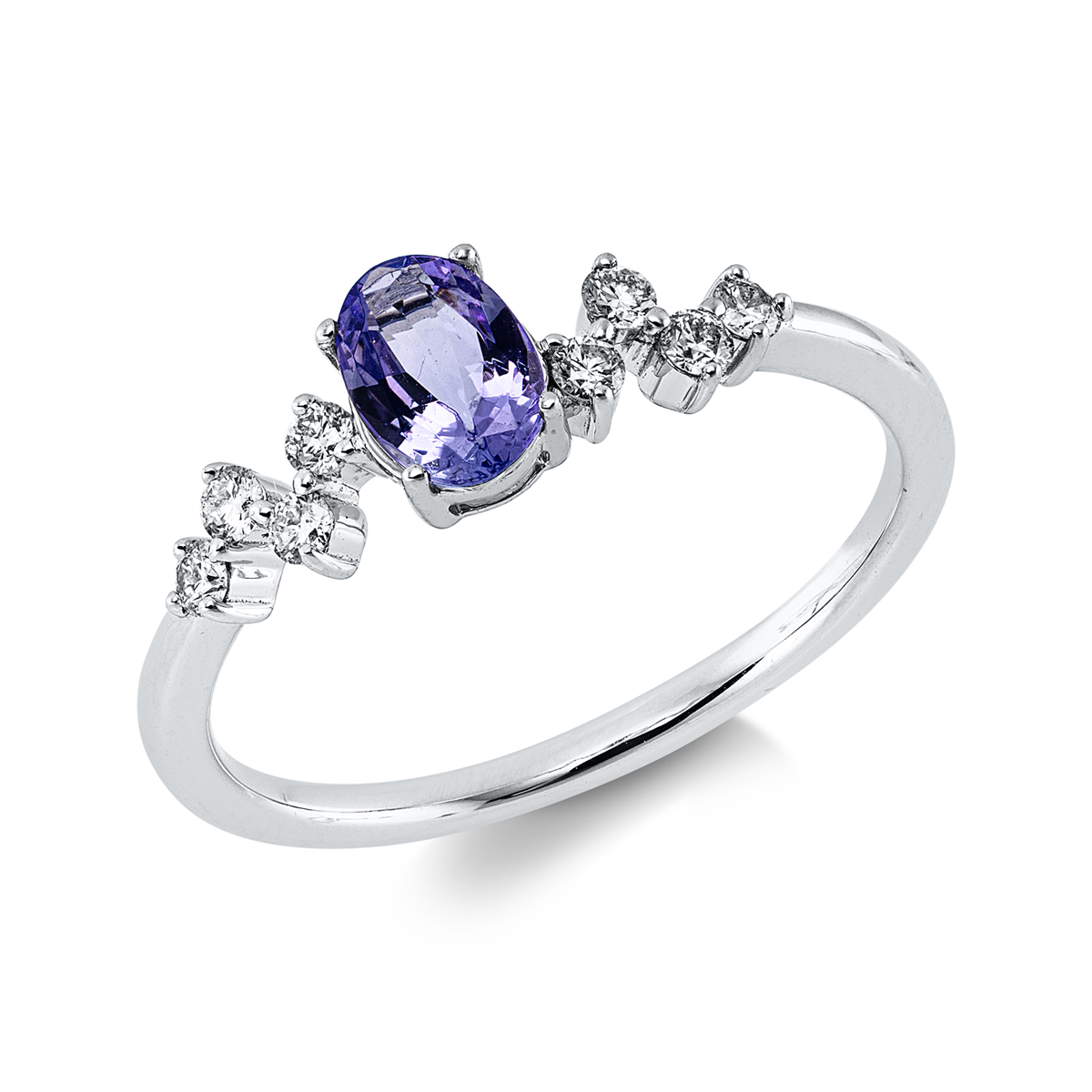 diamond full cut tanzanite colored stone fashion ring in white gold