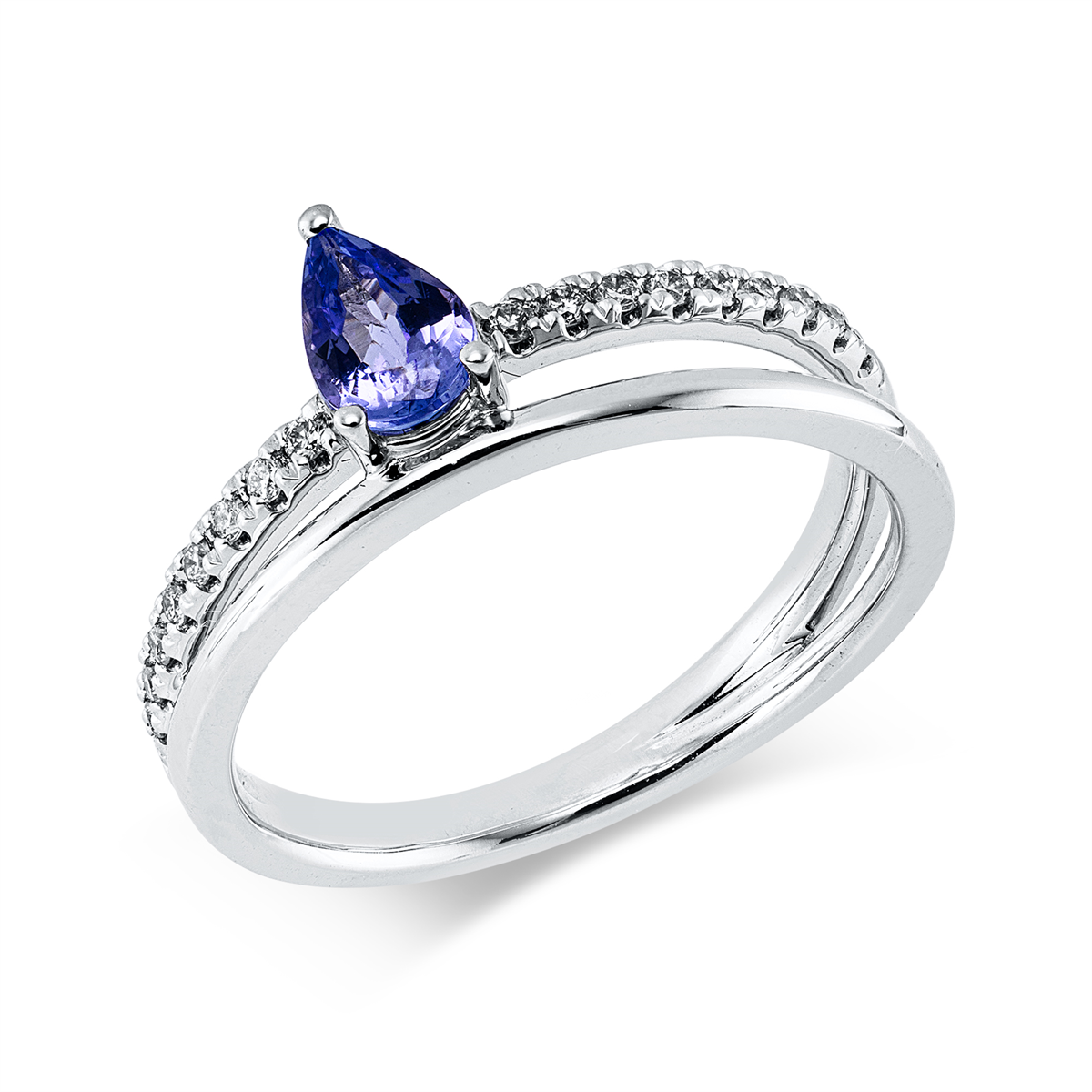 diamond full cut tanzanite colored stone fashion ring in white gold