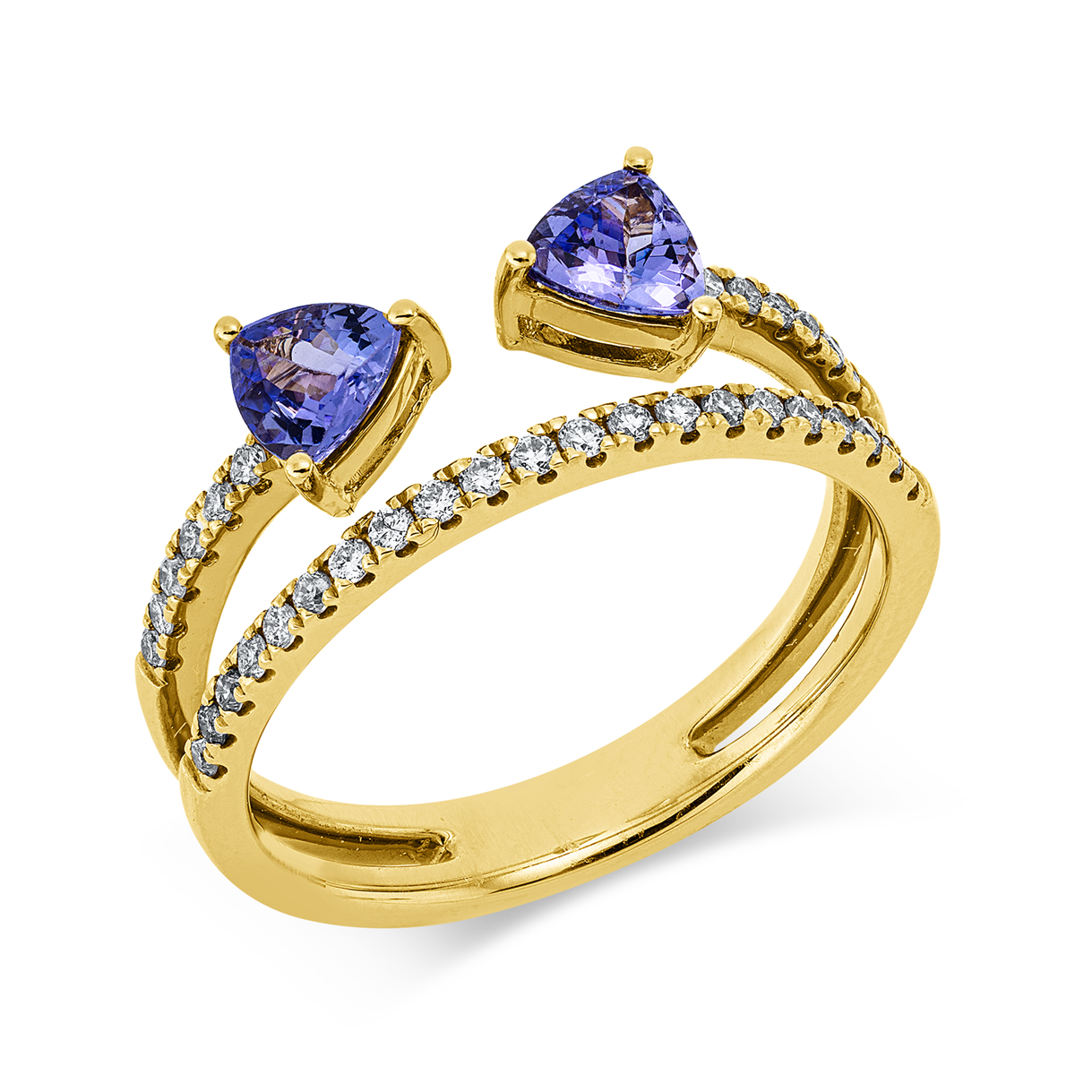 diamond full cut tanzanite colored stone fashion ring in yellow gold