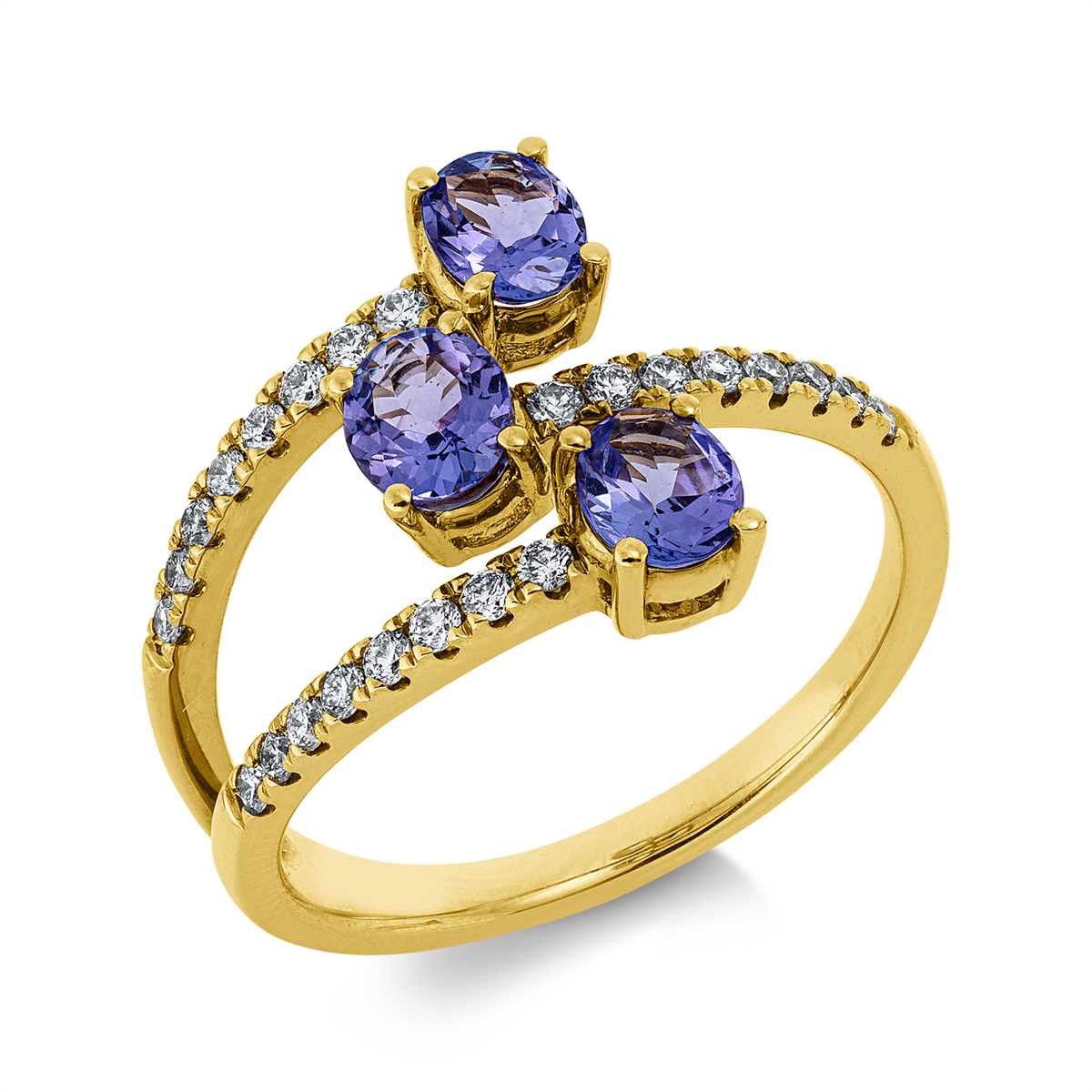 diamond full cut tanzanite colored stone fashion ring in yellow gold
