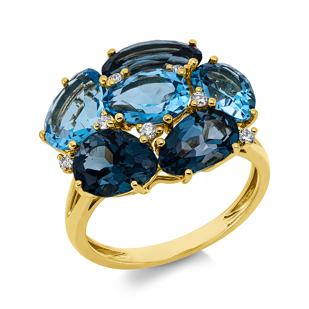 diamond full cut topaz colored stone fashion ring in yellow gold