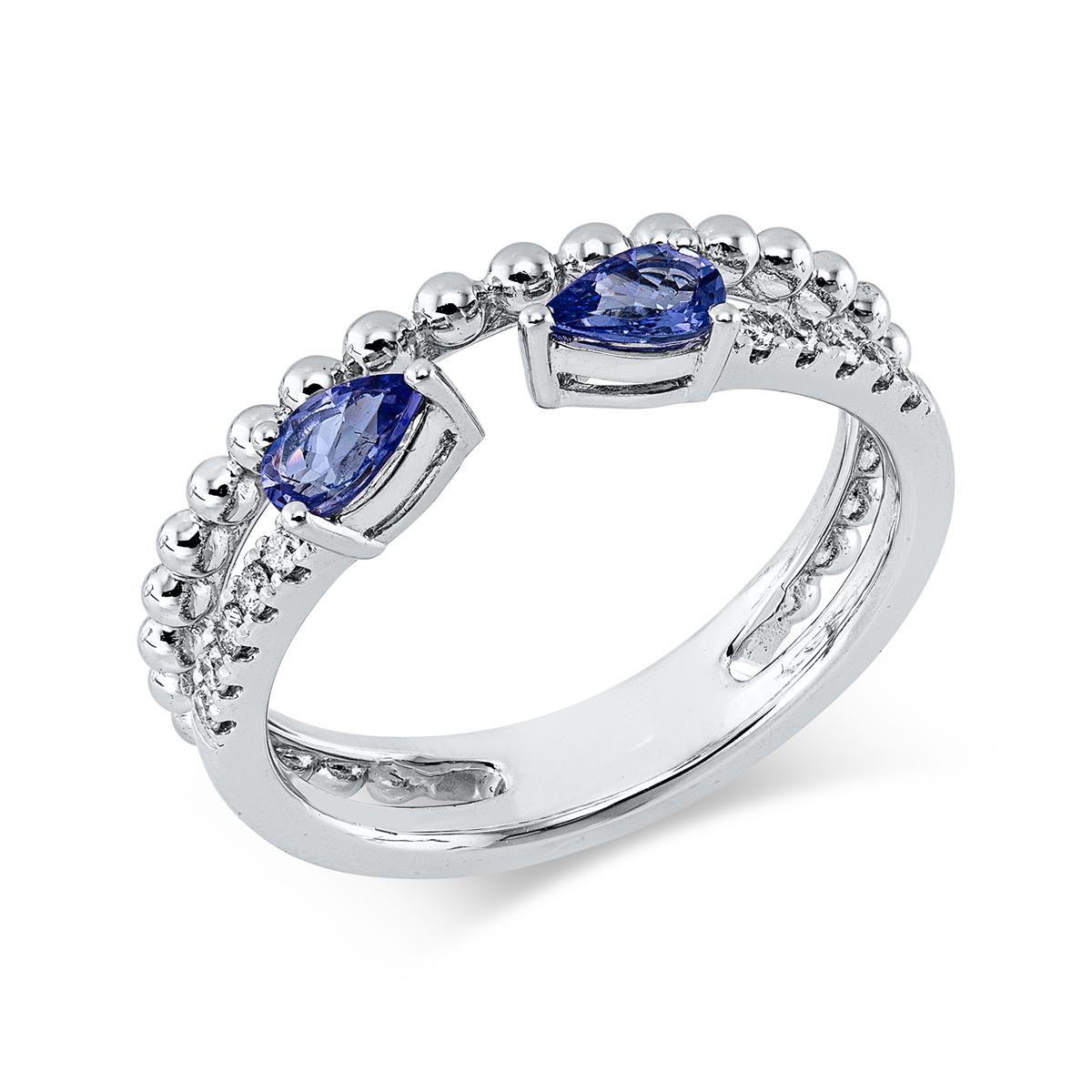 diamond full cut tanzanite colored stone fashion ring in white gold
