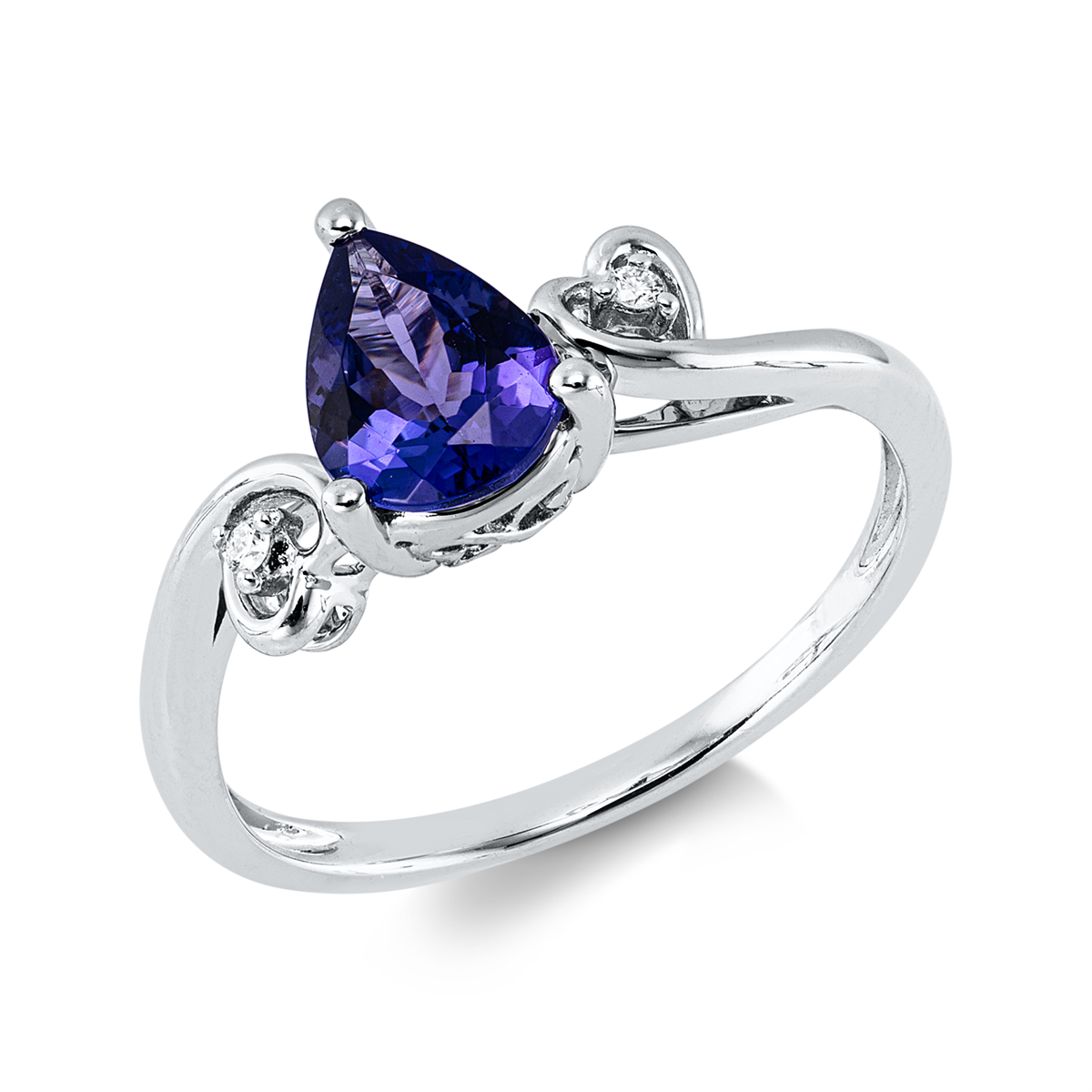 diamond full cut tanzanite colored stone fashion ring in white gold