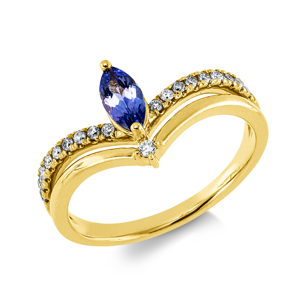 diamond full cut tanzanite colored stone fashion ring in yellow gold