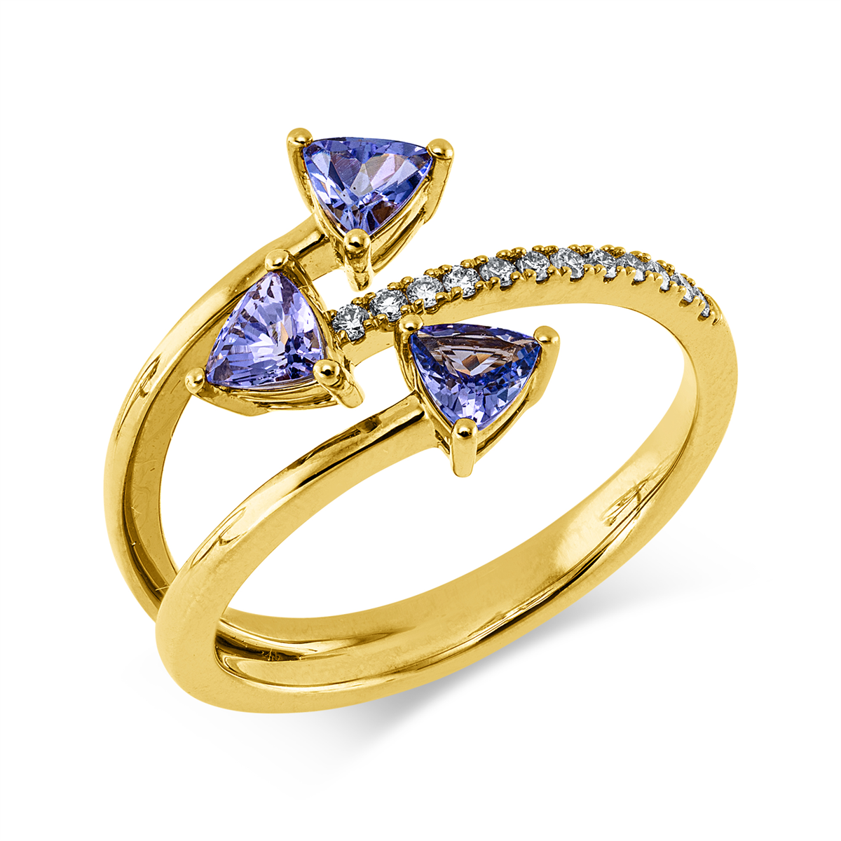diamond full cut tanzanite colored stone fashion ring in yellow gold