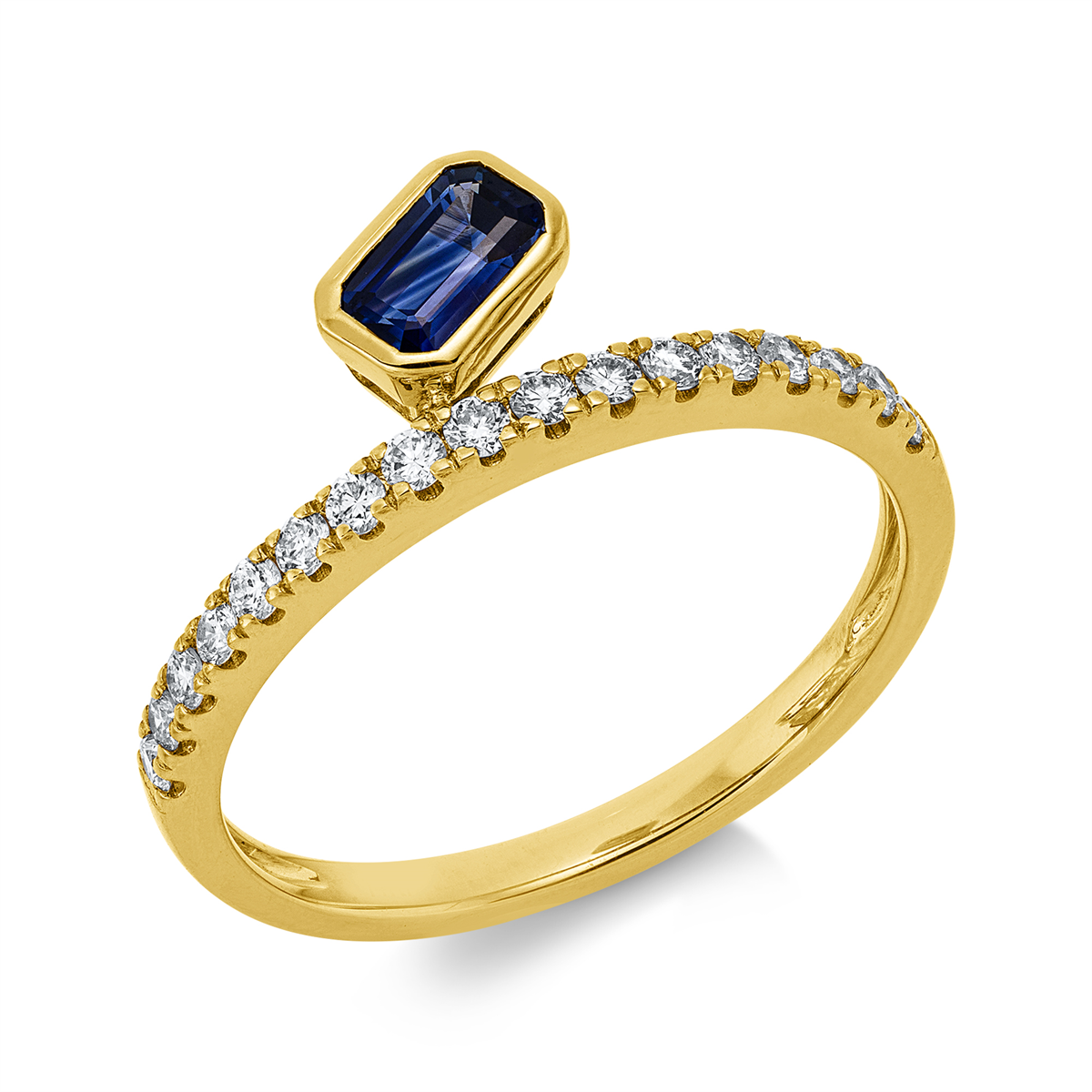 diamond full cut sapphire colored stone classic ring in yellow gold