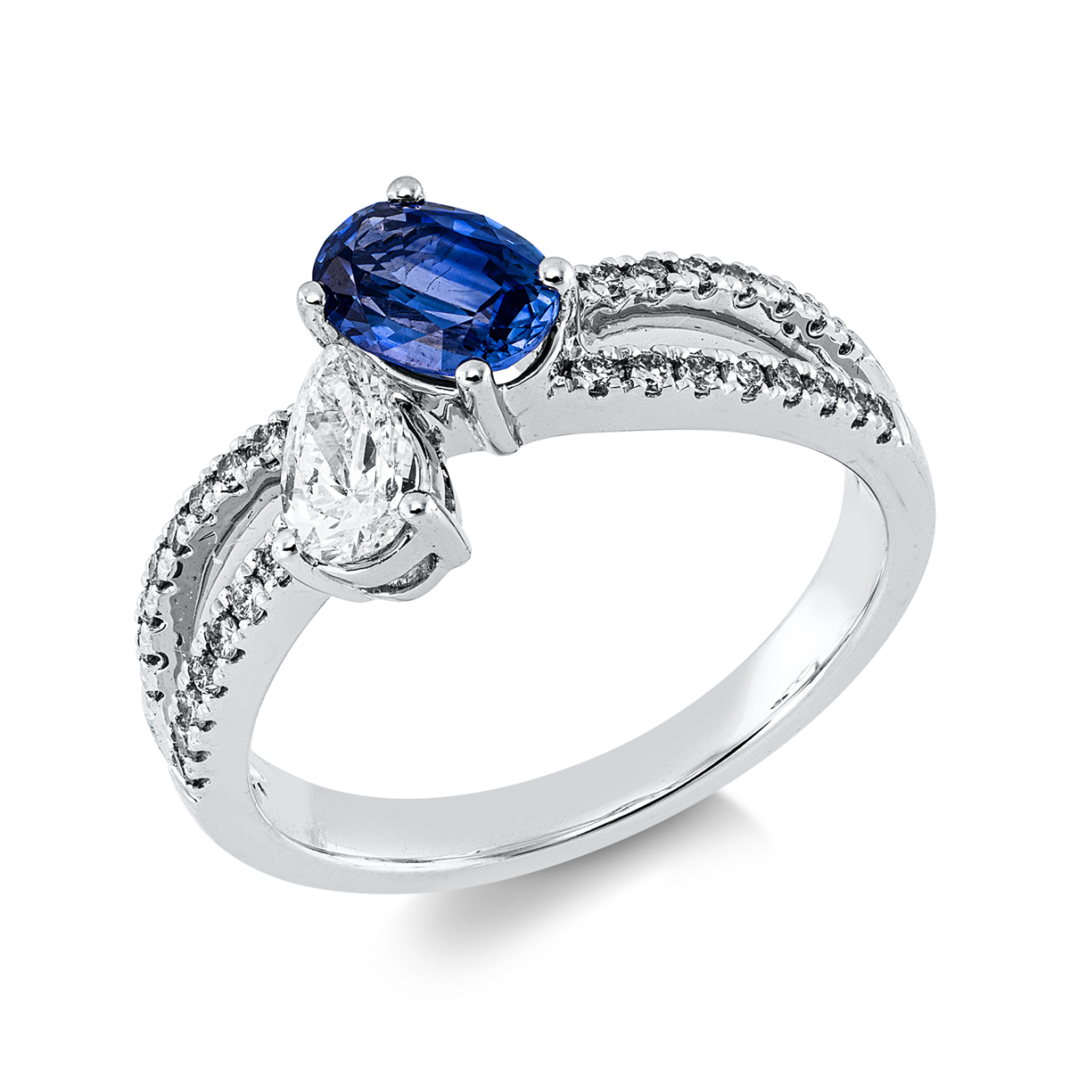 diamond full cut sapphire colored stone classic ring in white gold