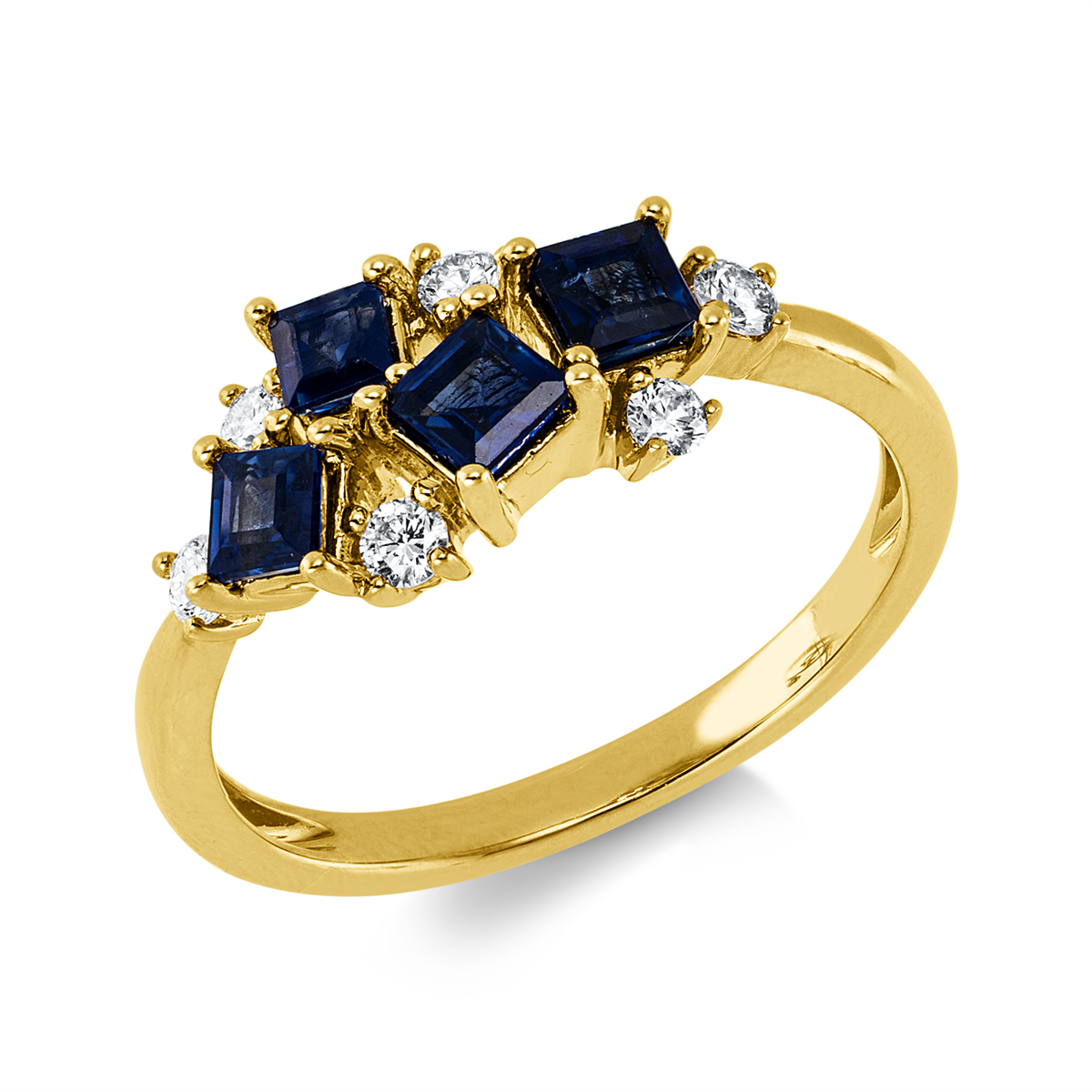 diamond full cut sapphire colored stone classic ring in yellow gold