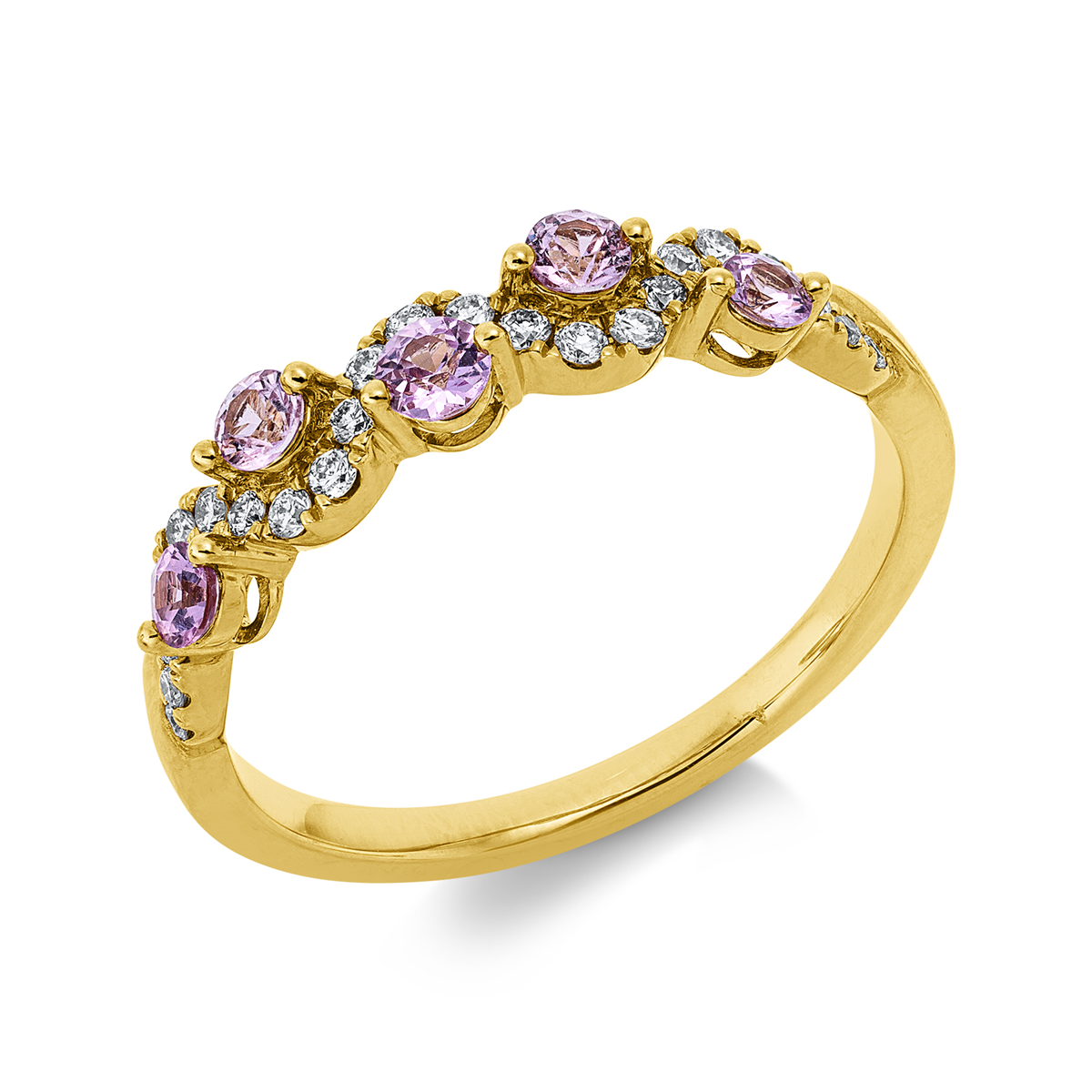 diamond full cut sapphire colored stone classic ring in yellow gold