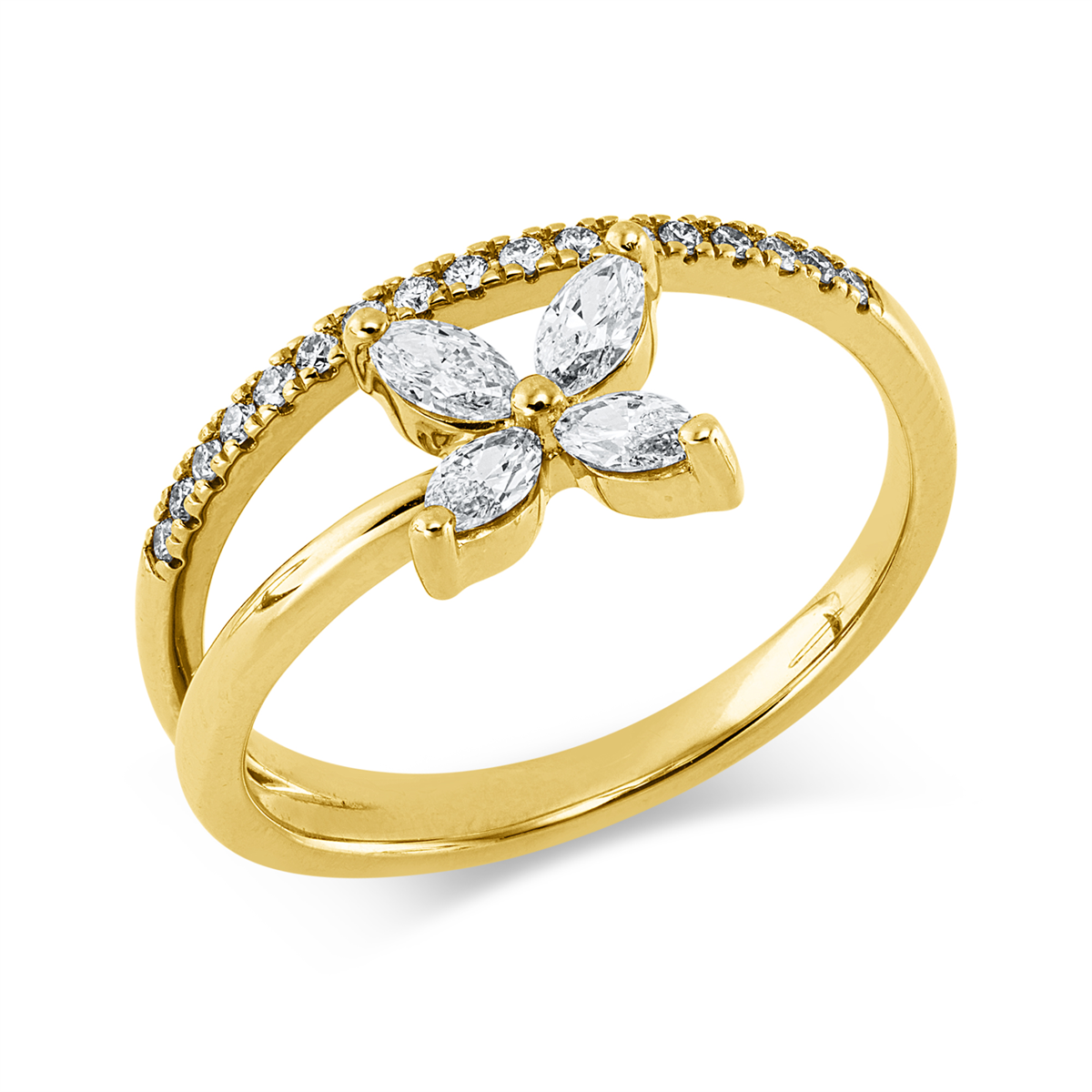 diamond full cut modern woman ring in yellow gold