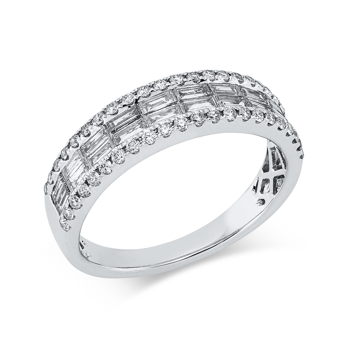 diamond full cut baguette ring in white gold