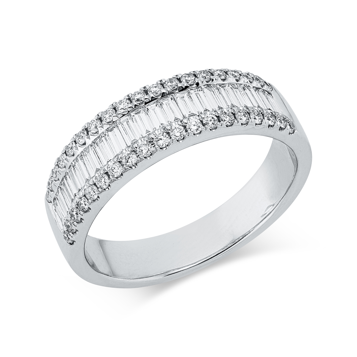 diamond full cut baguette ring in white gold