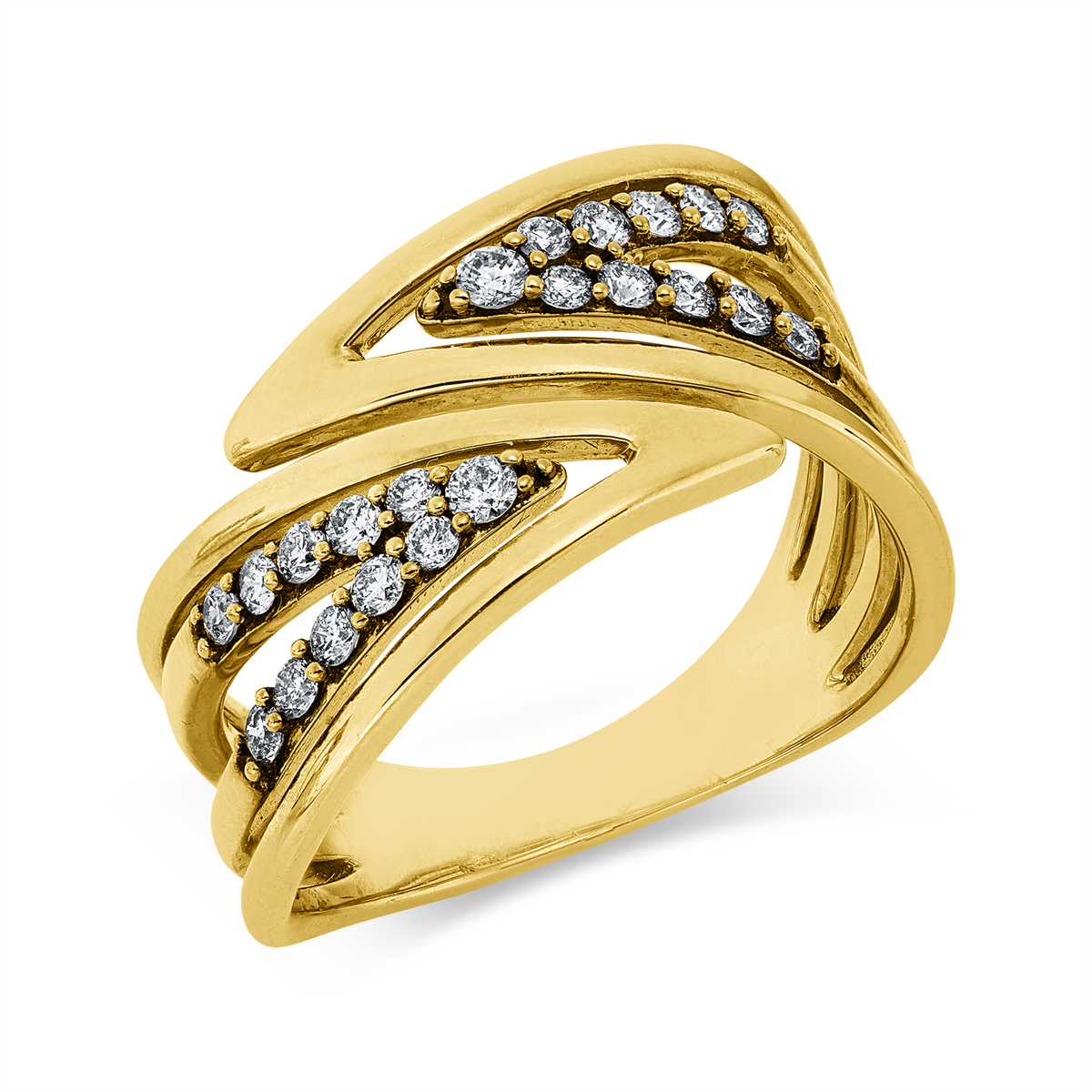 diamond full cut modern woman ring in yellow gold