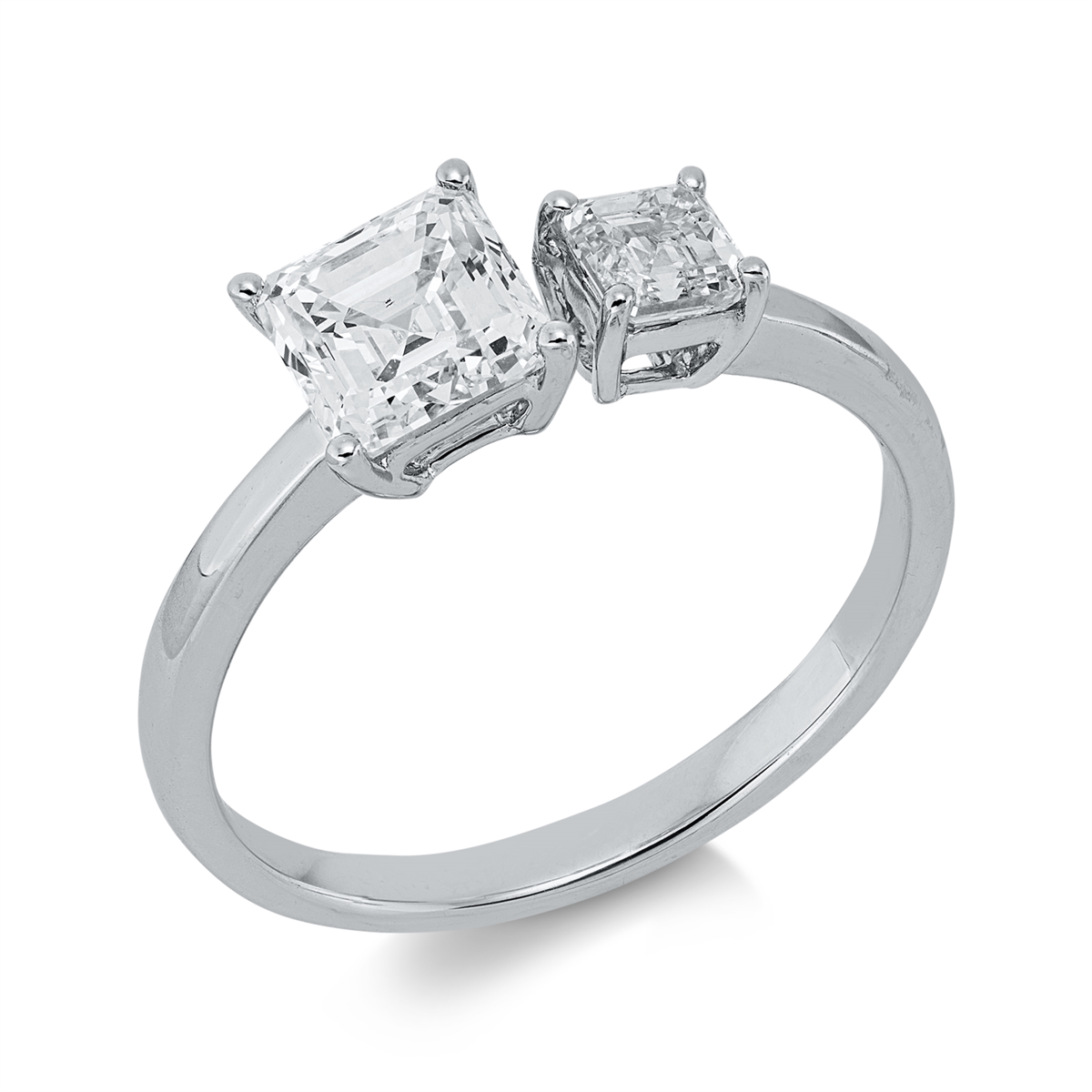 assher cut solitaire with accent stones ring in white gold