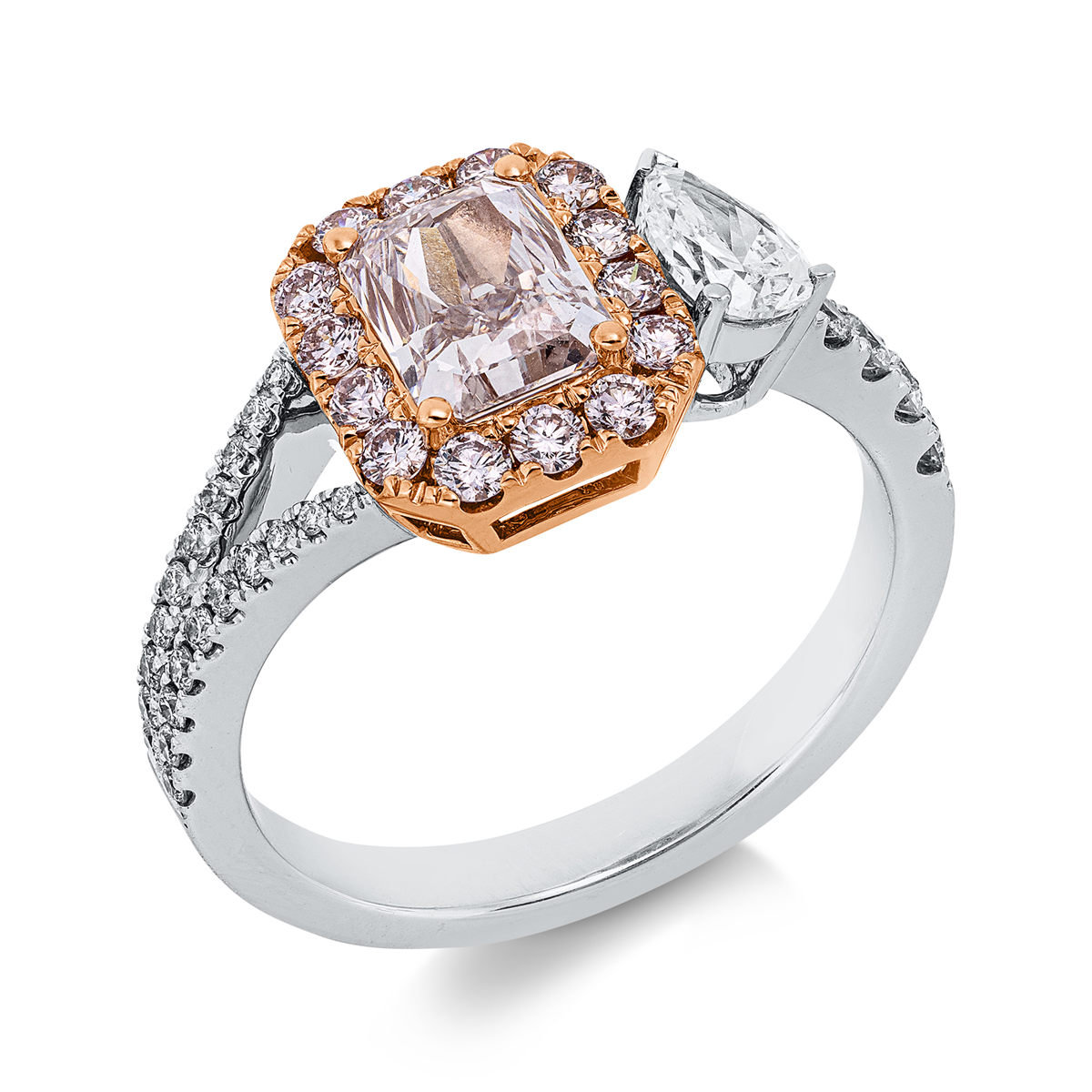 diamond full cut fancy colored diamond ring in whitegold / rosegold