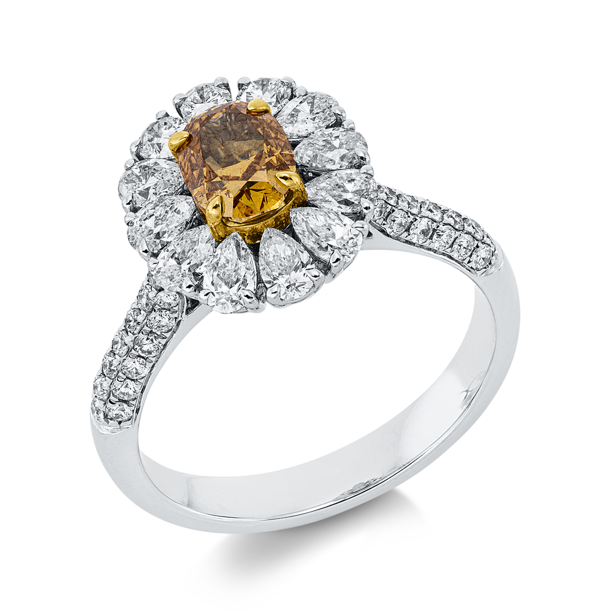 diamond full cut fancy colored diamond ring in white gold / yellow gold