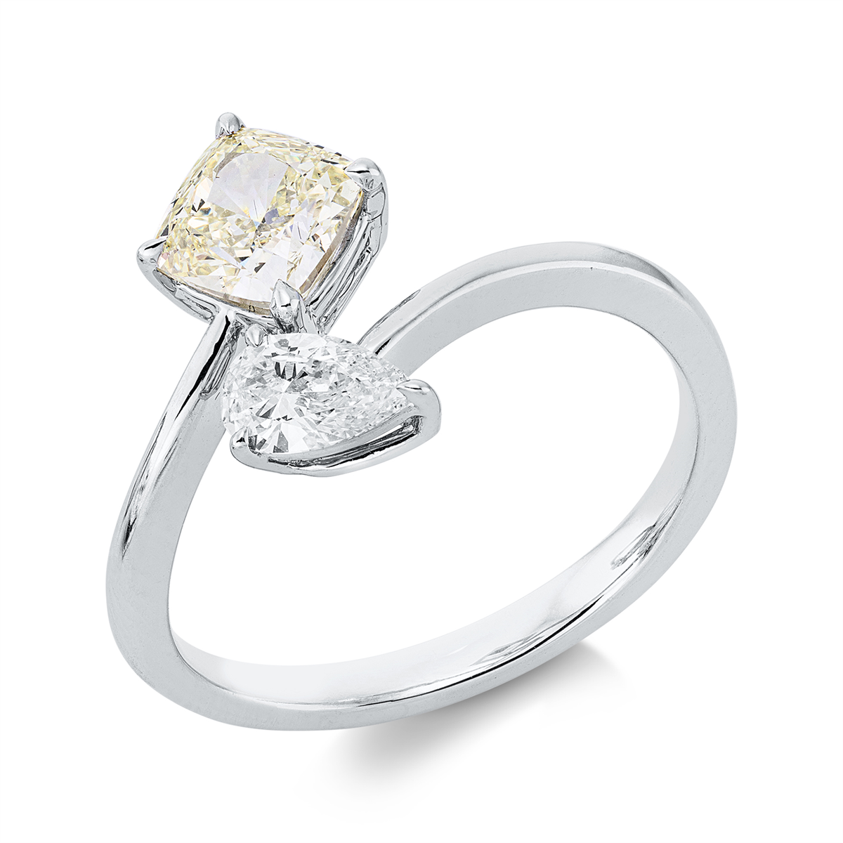 pear shape fancy colored diamond ring in white gold