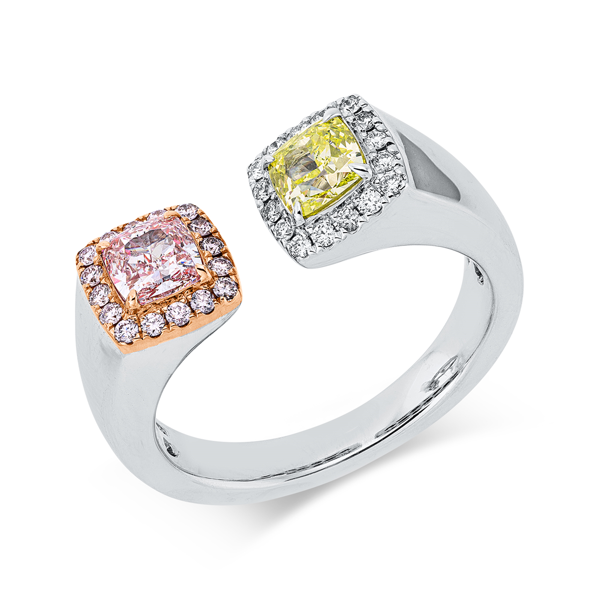 diamond full cut fancy colored diamond ring in whitegold / rosegold