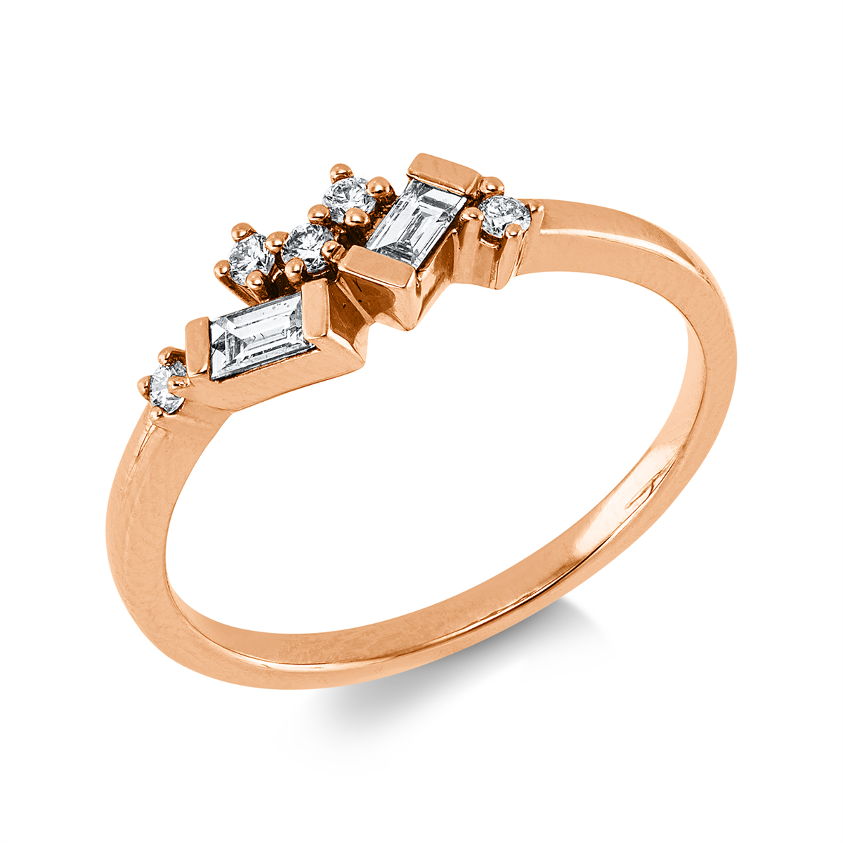 diamond full cut baguette ring in red gold
