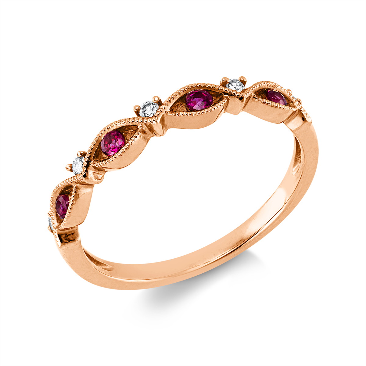 diamond full cut ruby colored stone classic ring in red gold