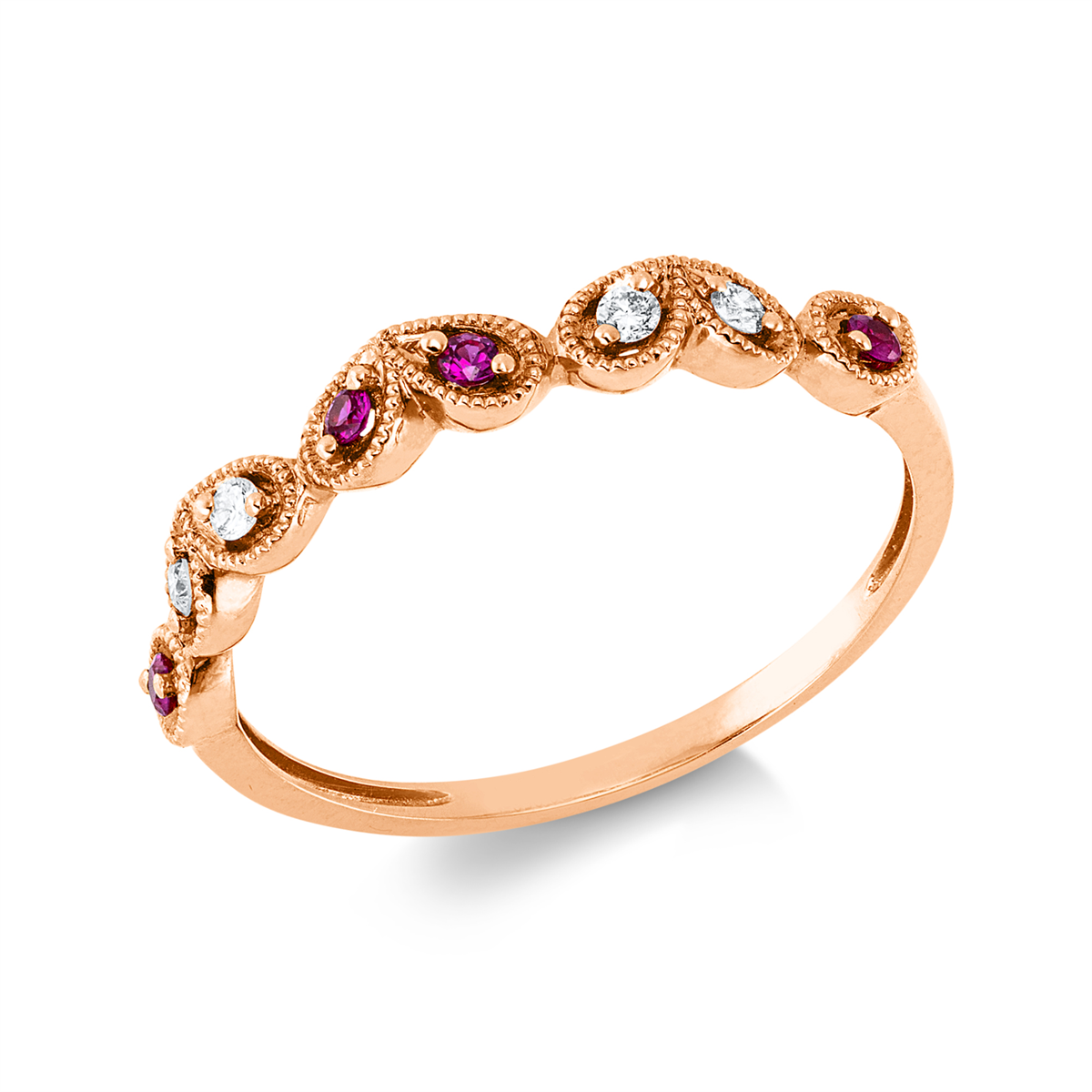 diamond full cut ruby colored stone classic ring in red gold