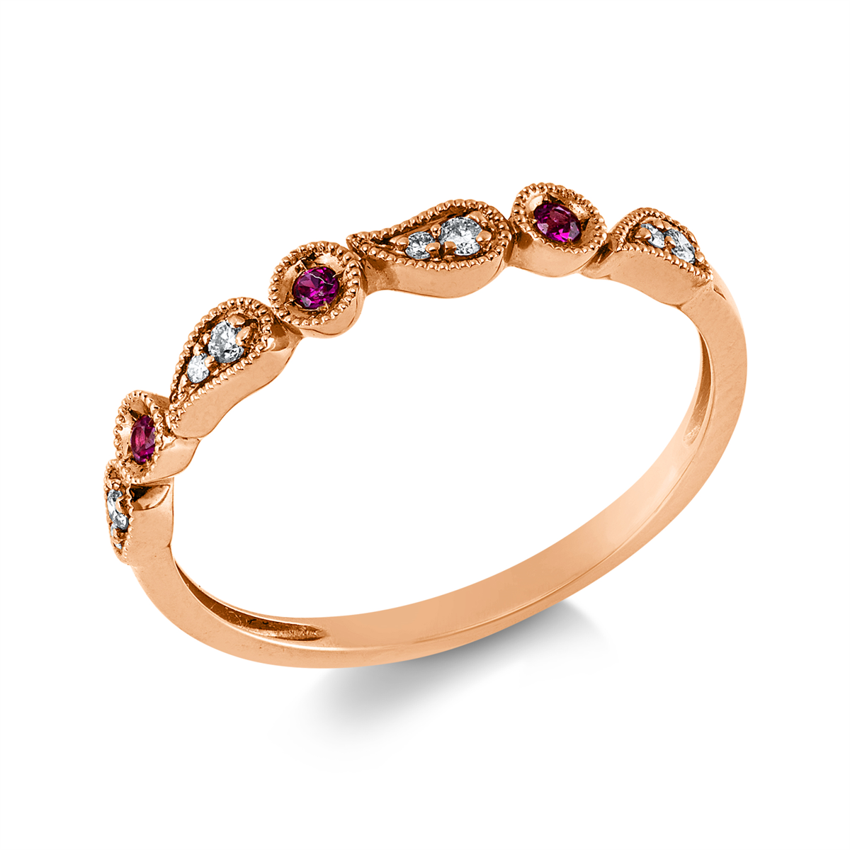 diamond full cut ruby colored stone classic ring in red gold