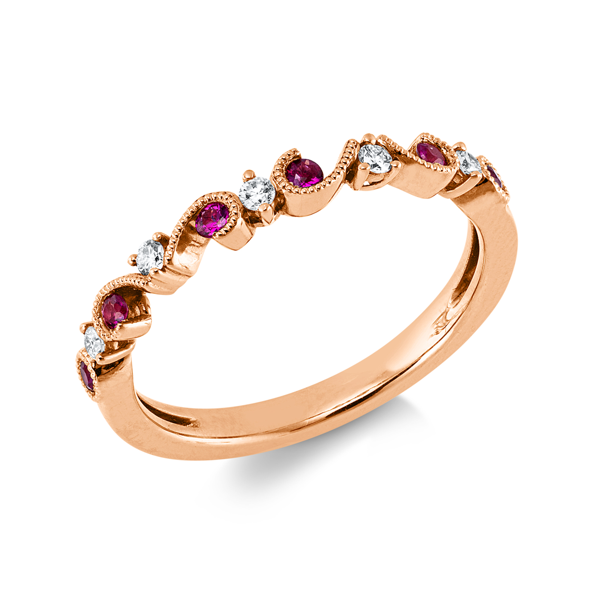 diamond full cut ruby colored stone classic ring in red gold