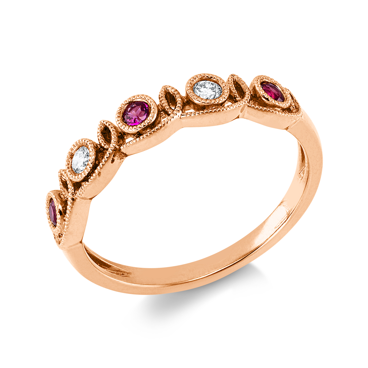 diamond full cut ruby colored stone classic ring in red gold