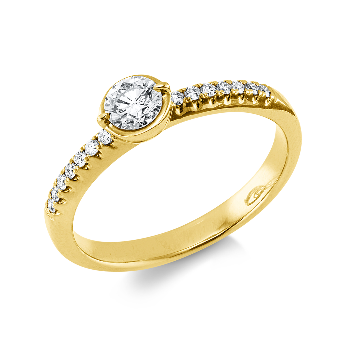 diamond full cut solitaire with accent stones ring in yellow gold