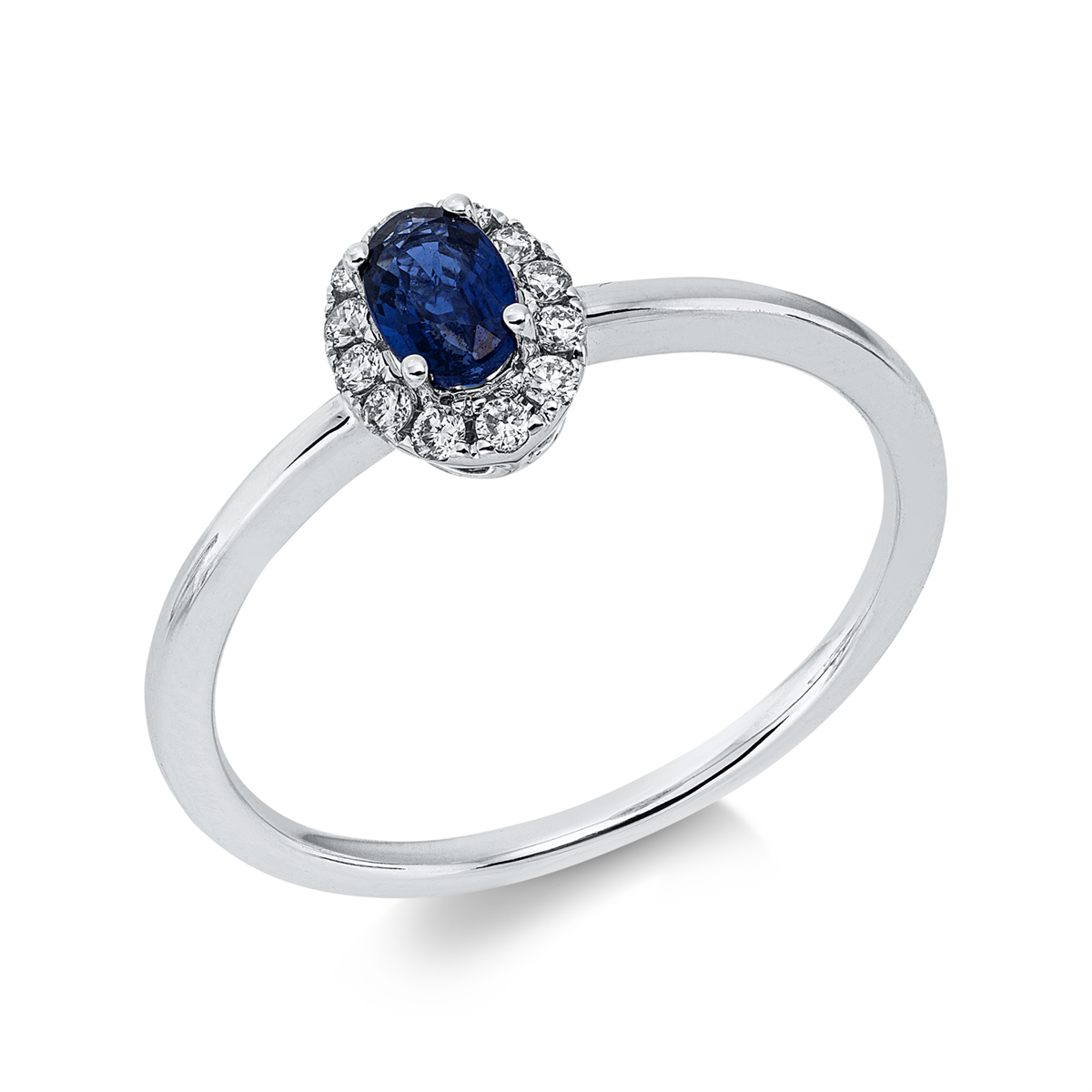 diamond full cut sapphire colored stone classic ring in white gold