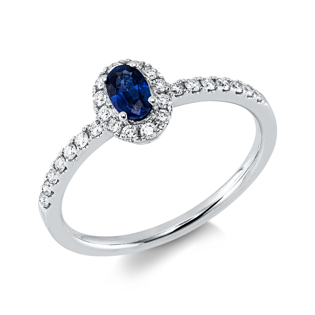 diamond full cut sapphire colored stone classic ring in white gold