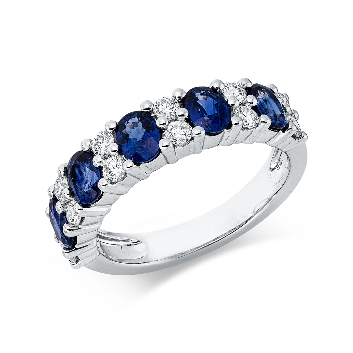 diamond full cut sapphire colored stone classic ring in white gold