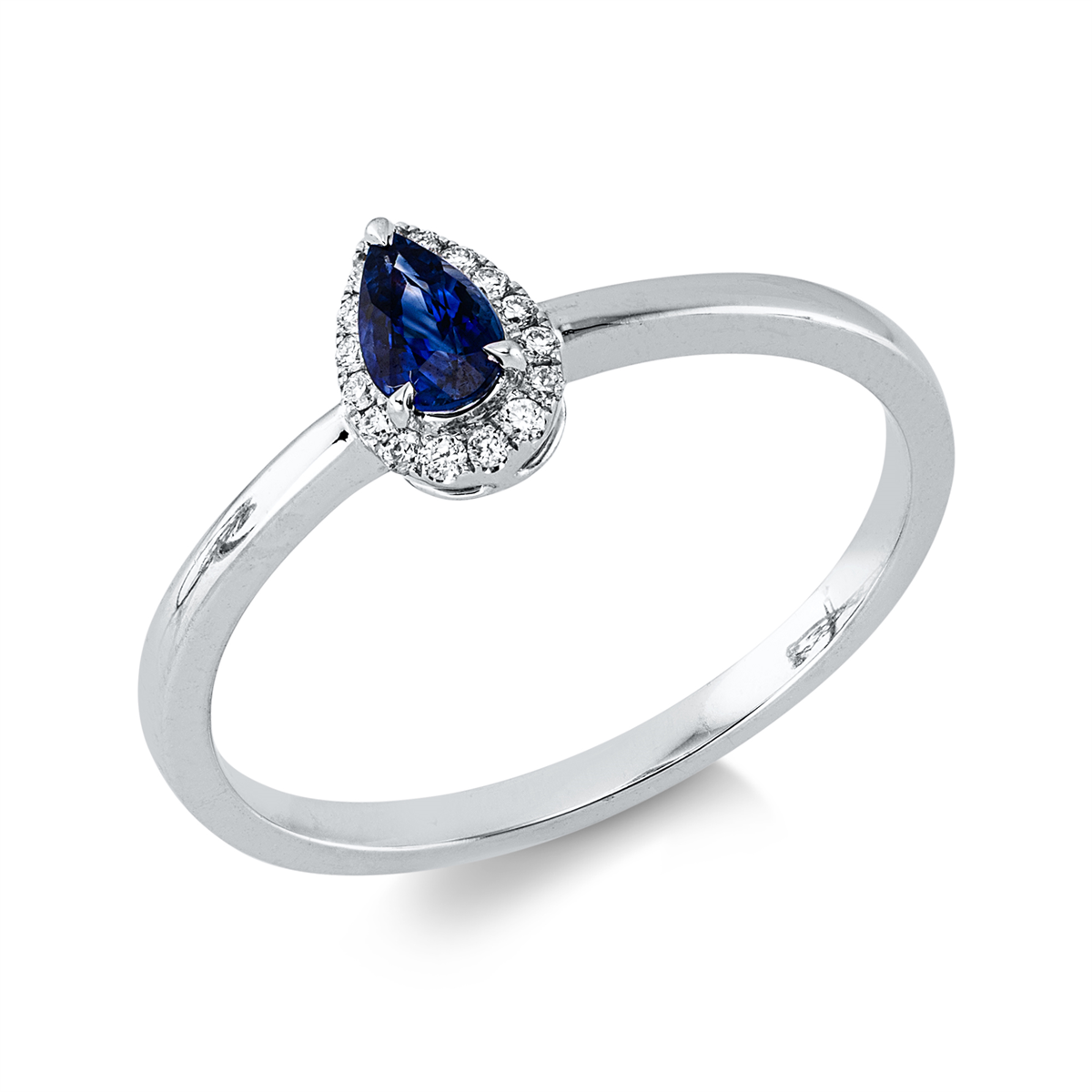 diamond full cut sapphire colored stone classic ring in white gold