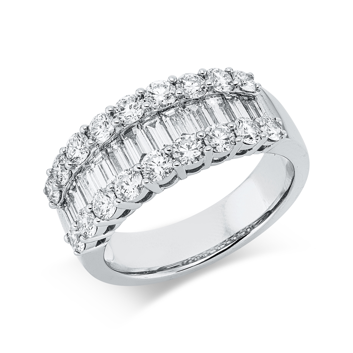 diamond full cut baguette ring in white gold