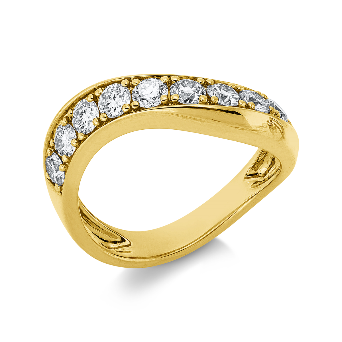 diamond full cut modern woman ring in yellow gold