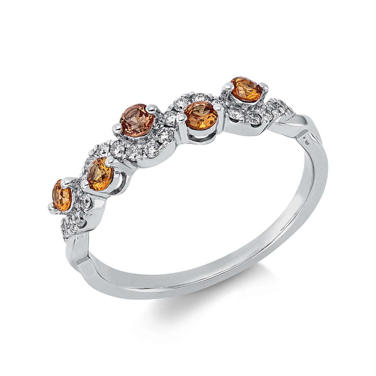 diamond full cut sapphire colored stone classic ring in white gold
