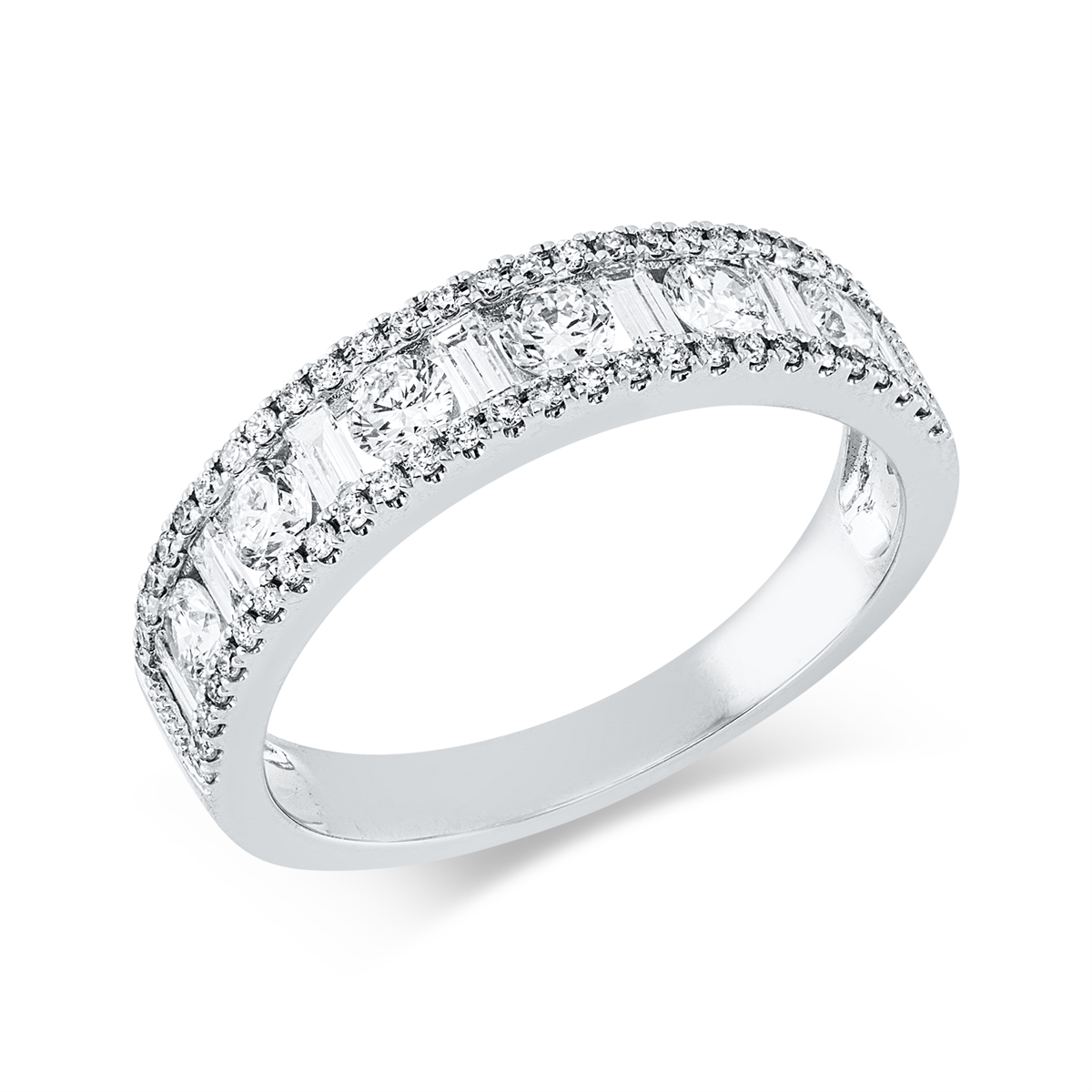 diamond full cut baguette ring in white gold