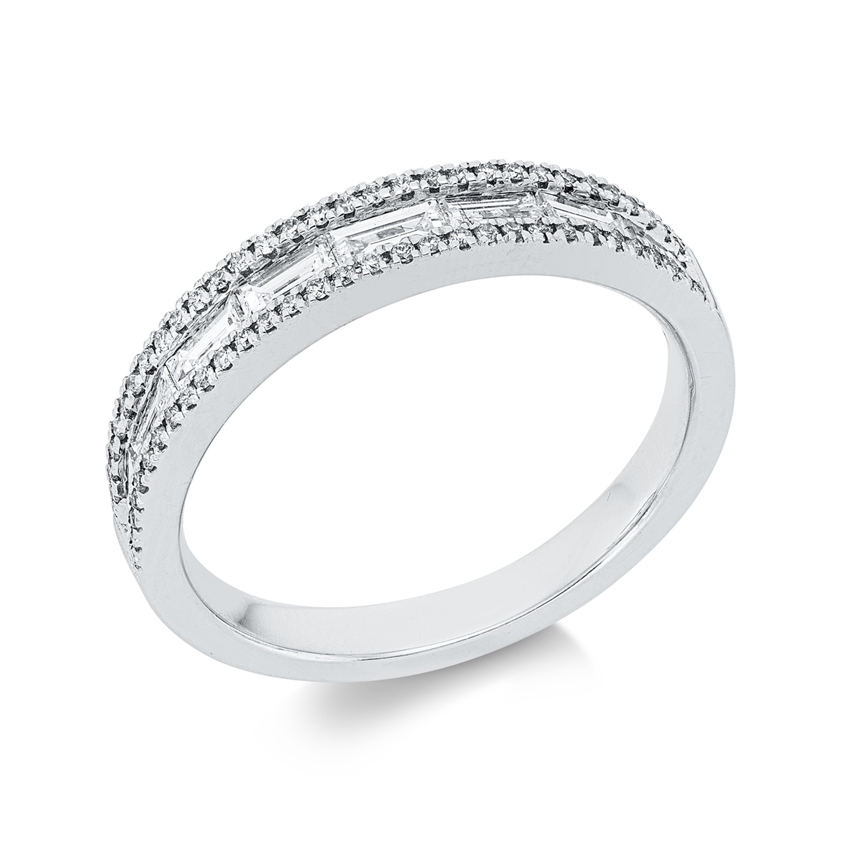 diamond full cut baguette ring in white gold