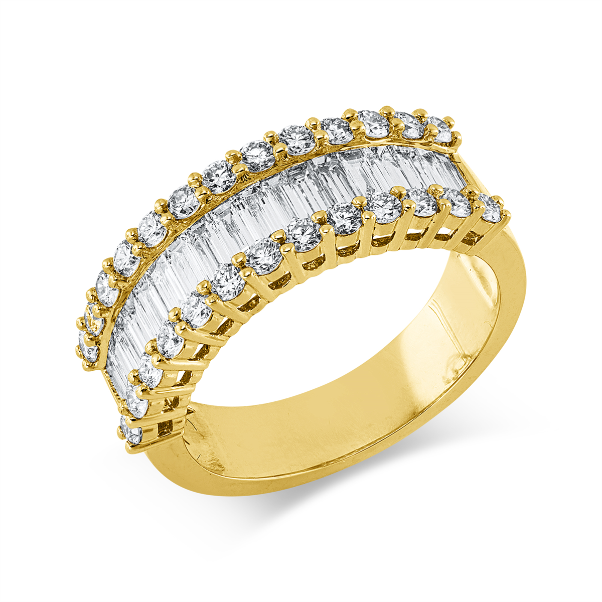 diamond full cut baguette ring in yellow gold